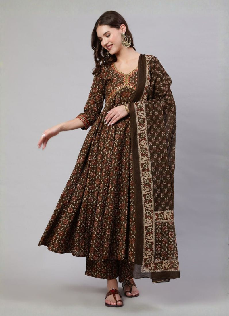 Brown Cotton Naira Cut Suit Set