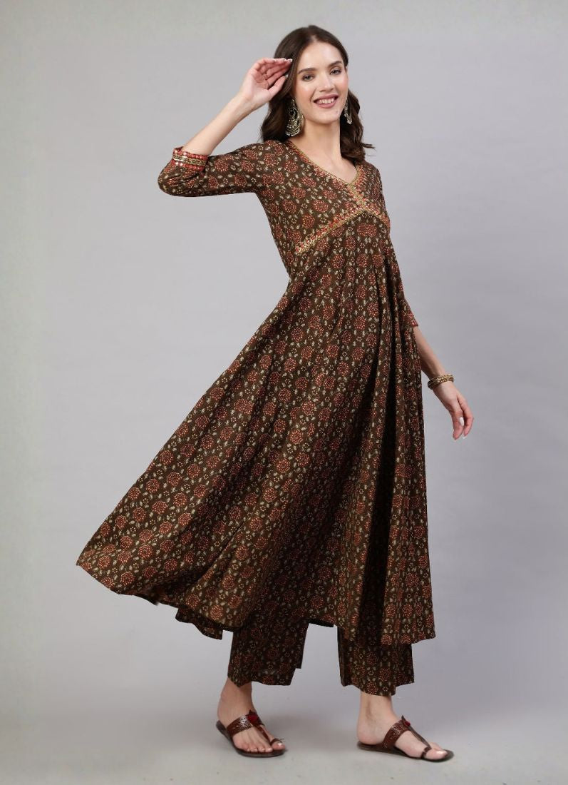 Brown Cotton Naira Cut Suit Set