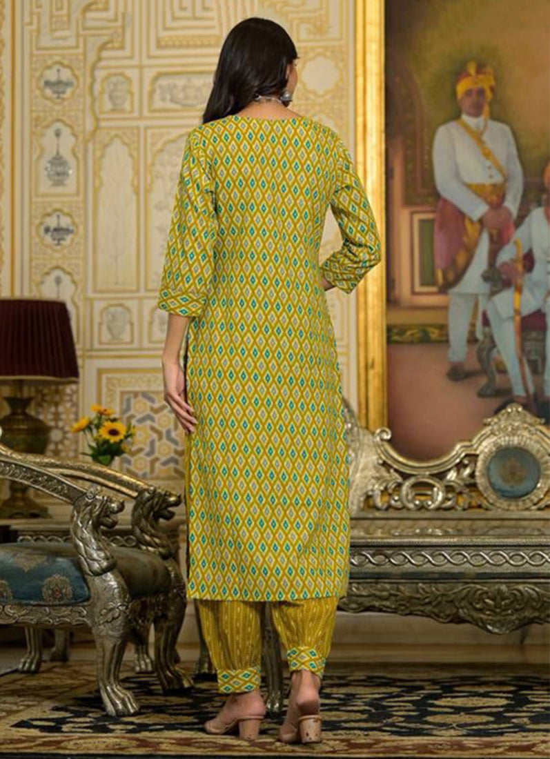 Rayon Yellow Straight Cut Suit Set