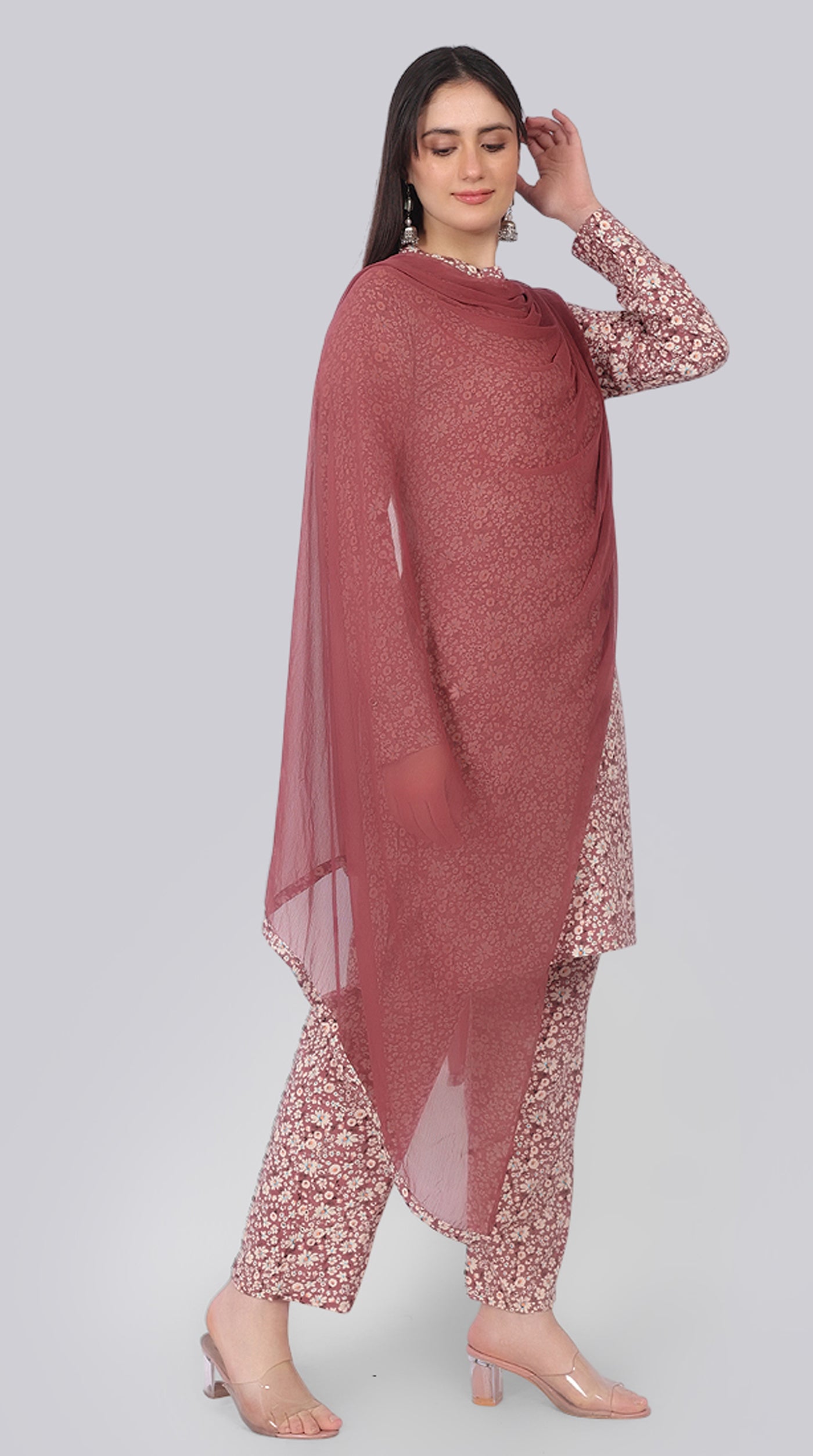 Brown Rayon Shift Style Suit Set