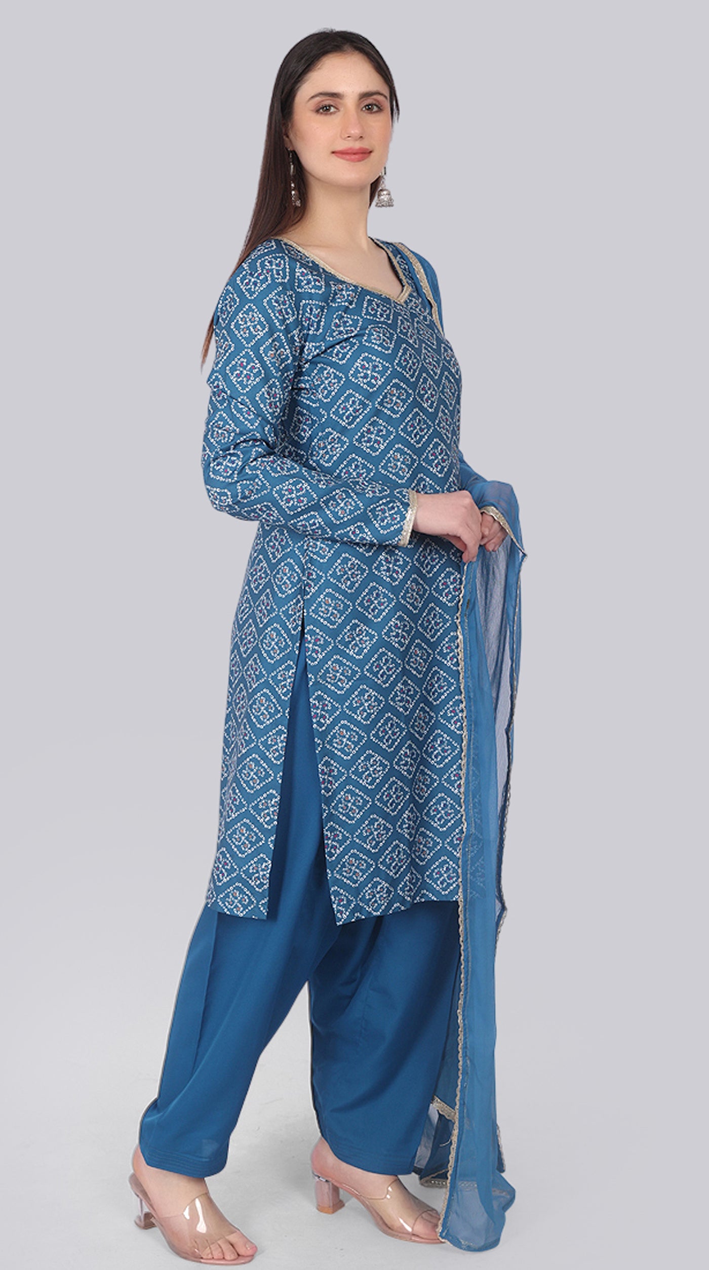 Blue Rayon Zari Lace Suit Set
