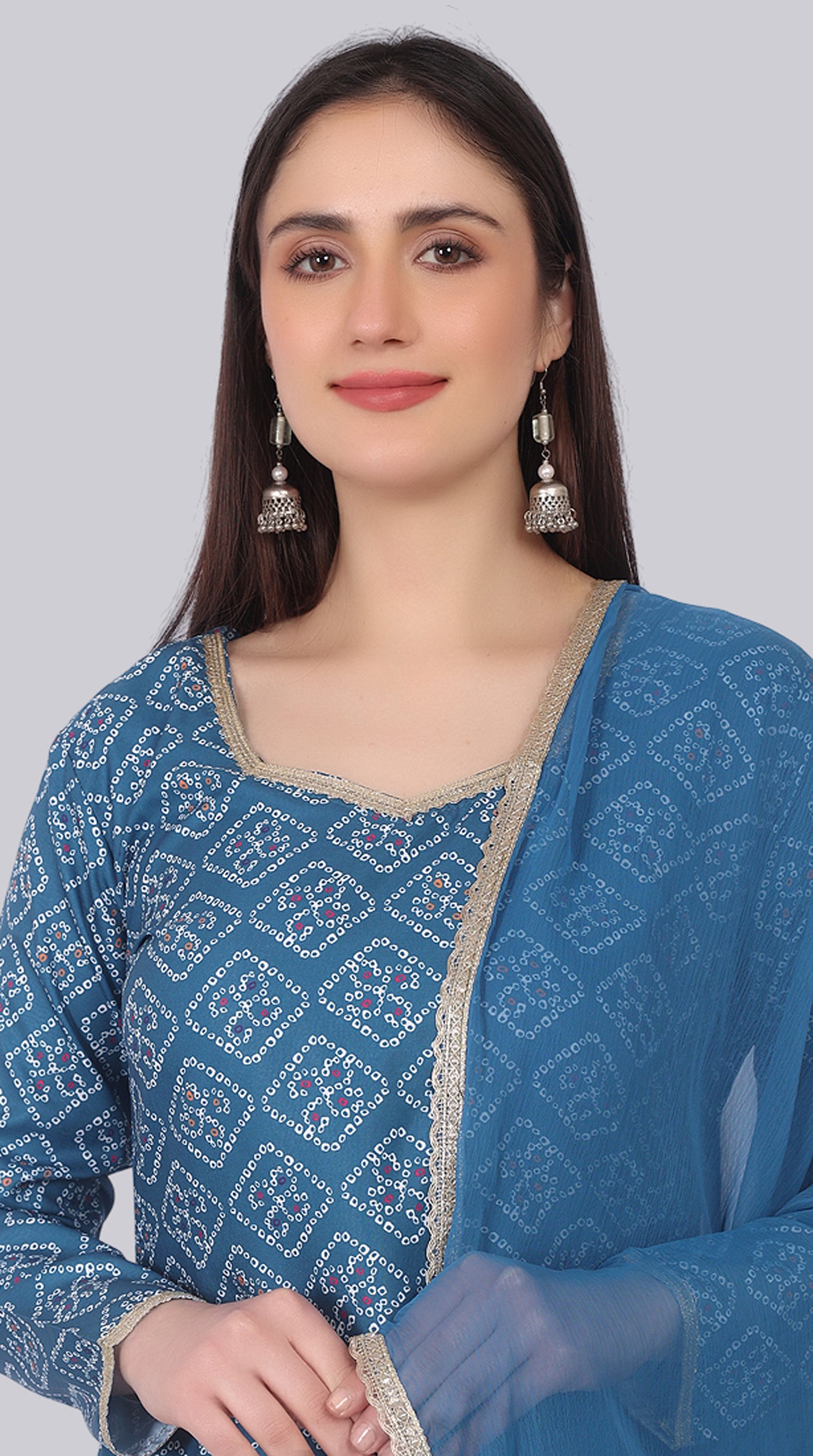 Blue Rayon Zari Lace Suit Set
