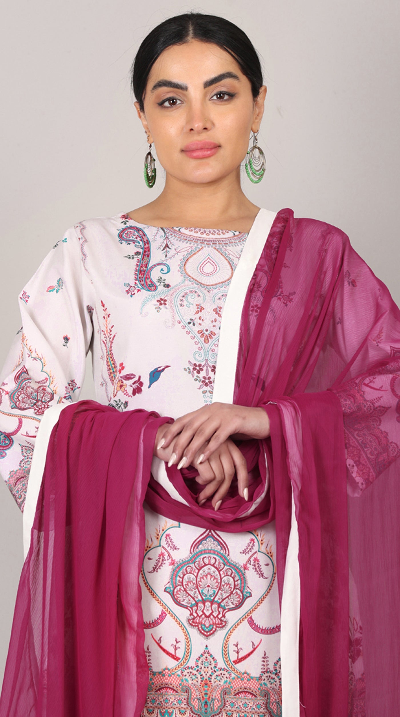Off White Printed Rayon Suit Set