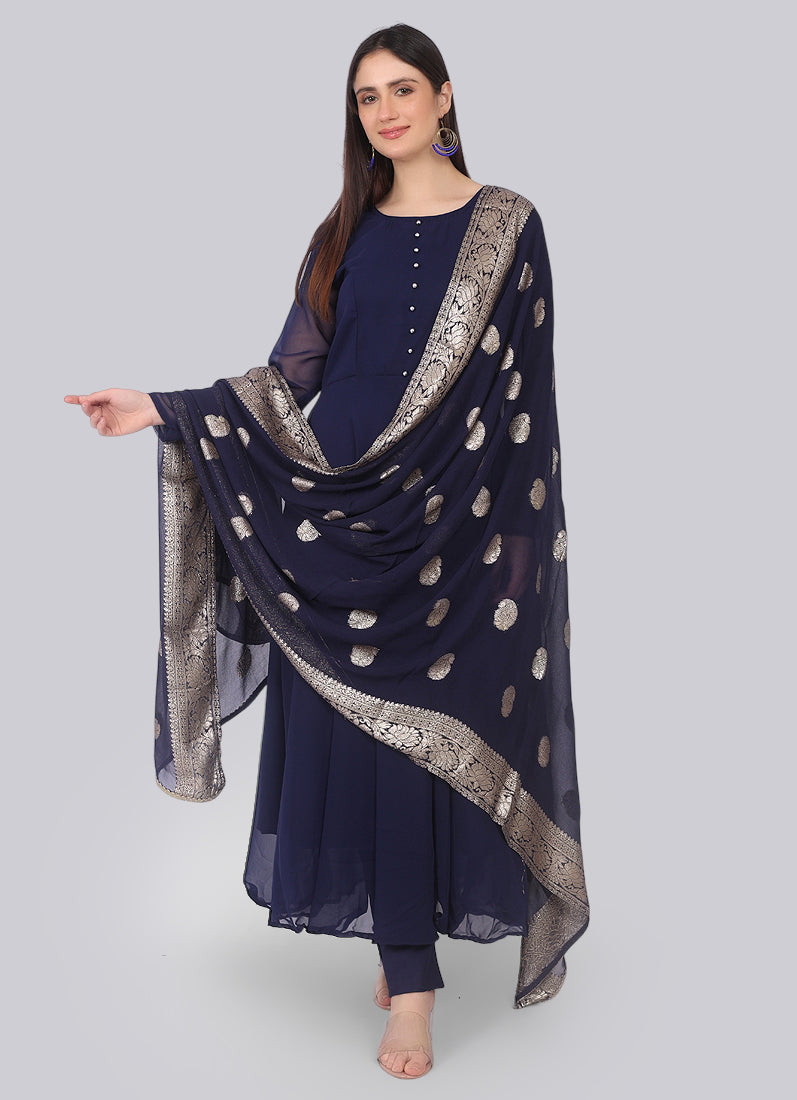 Navy Blue Georgette Bias Cut Suit Set