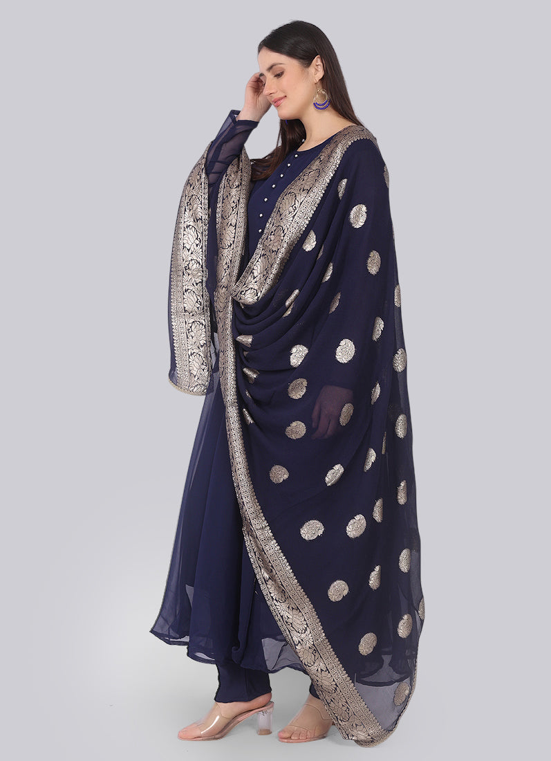 Navy Blue Georgette Bias Cut Suit Set
