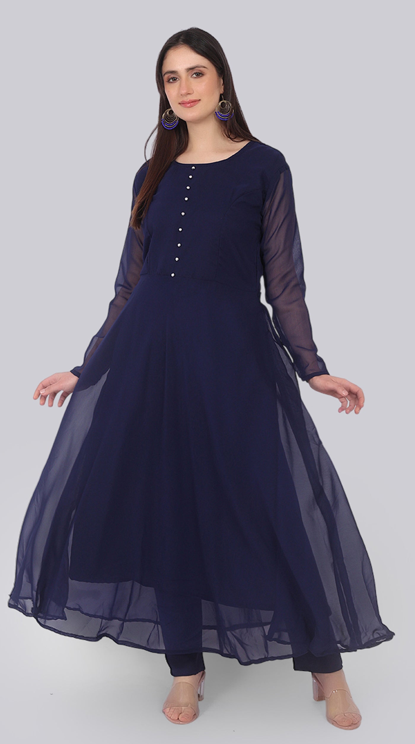 Navy Blue Georgette Bias Cut Suit Set