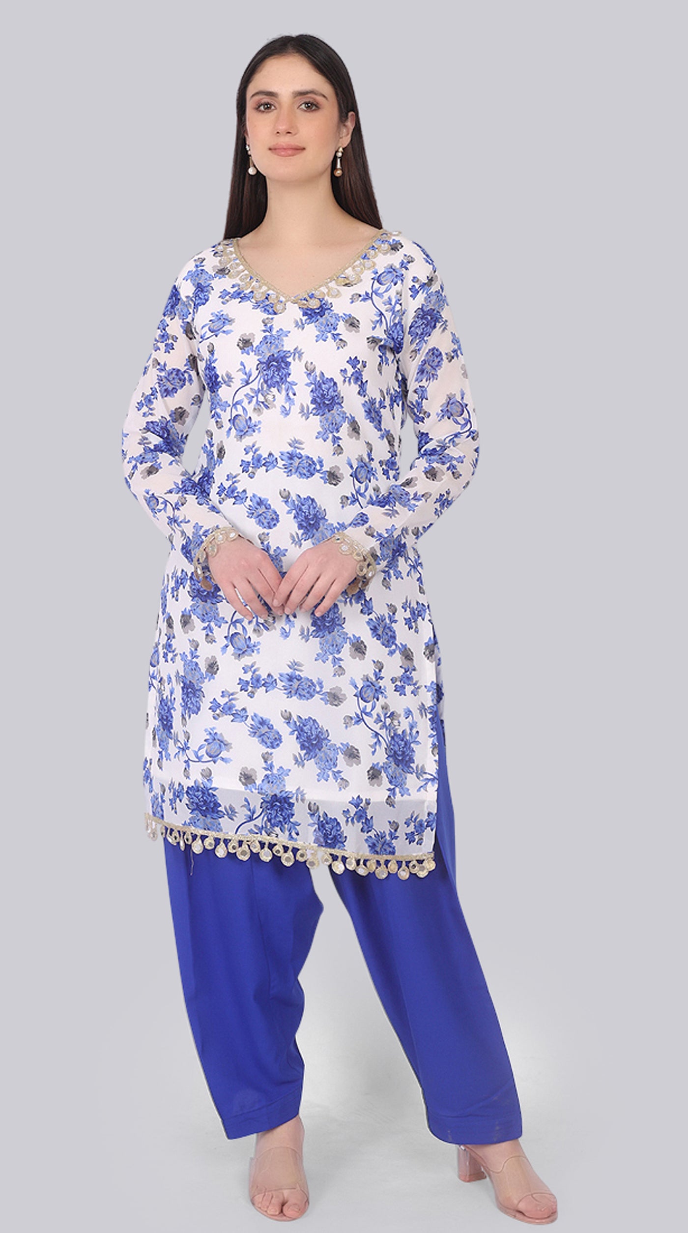 White Georgette Shift Suit Set