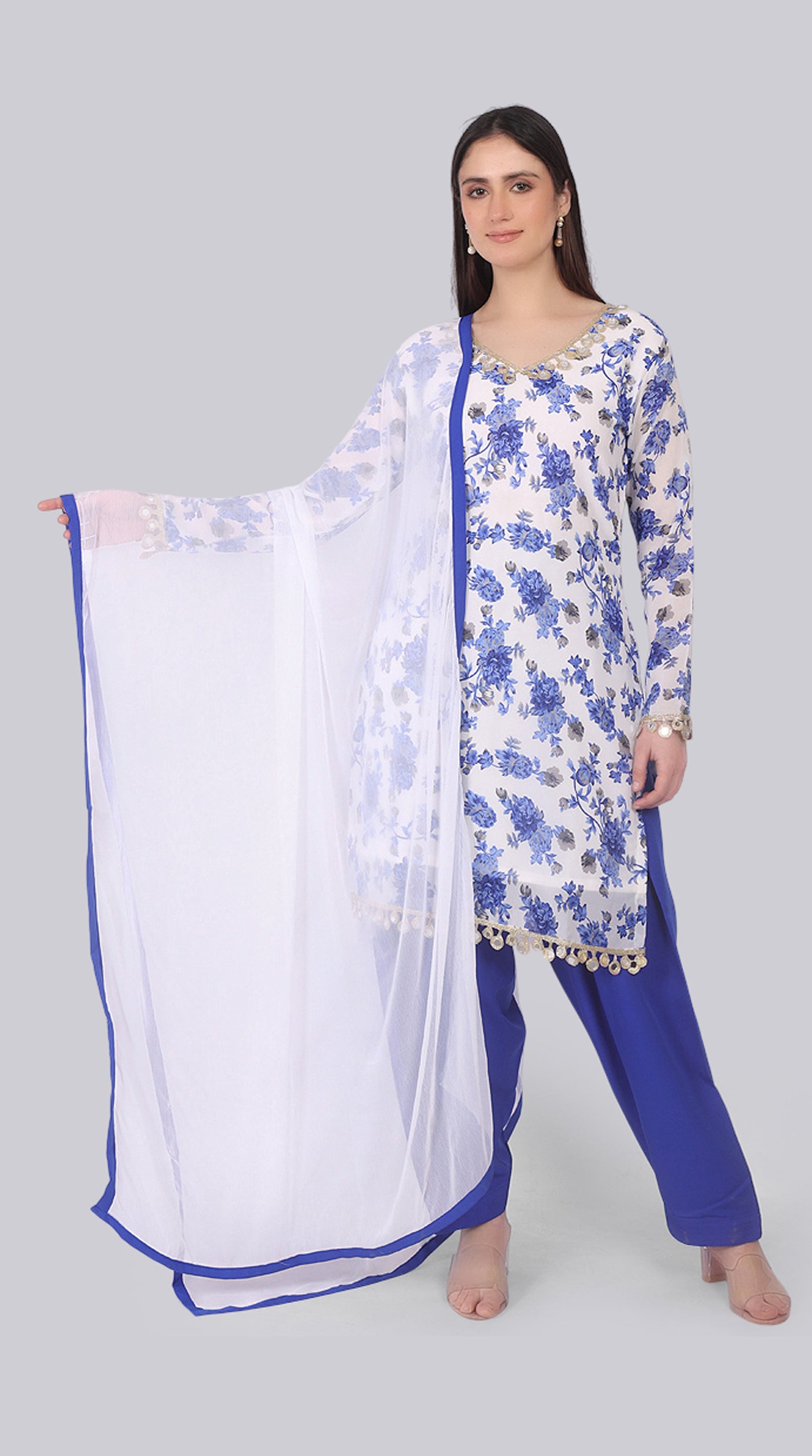 White Georgette Shift Suit Set