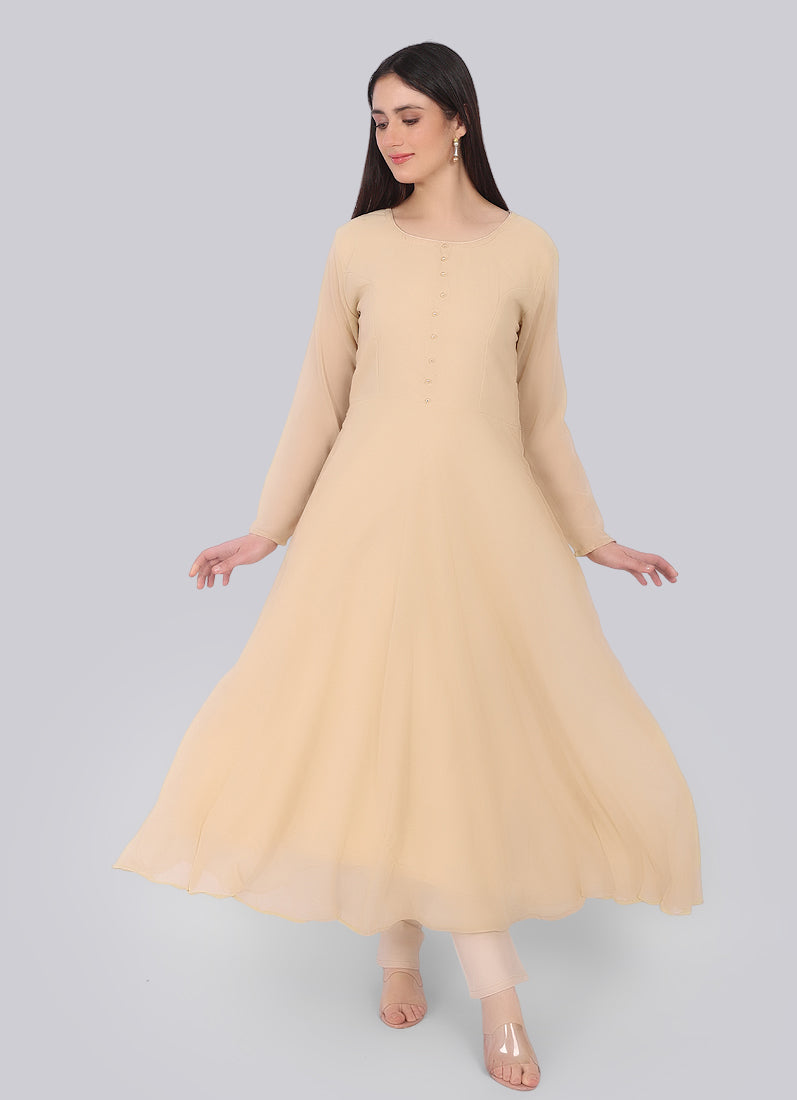 Georgette Beige Bias-Cut Suit Set