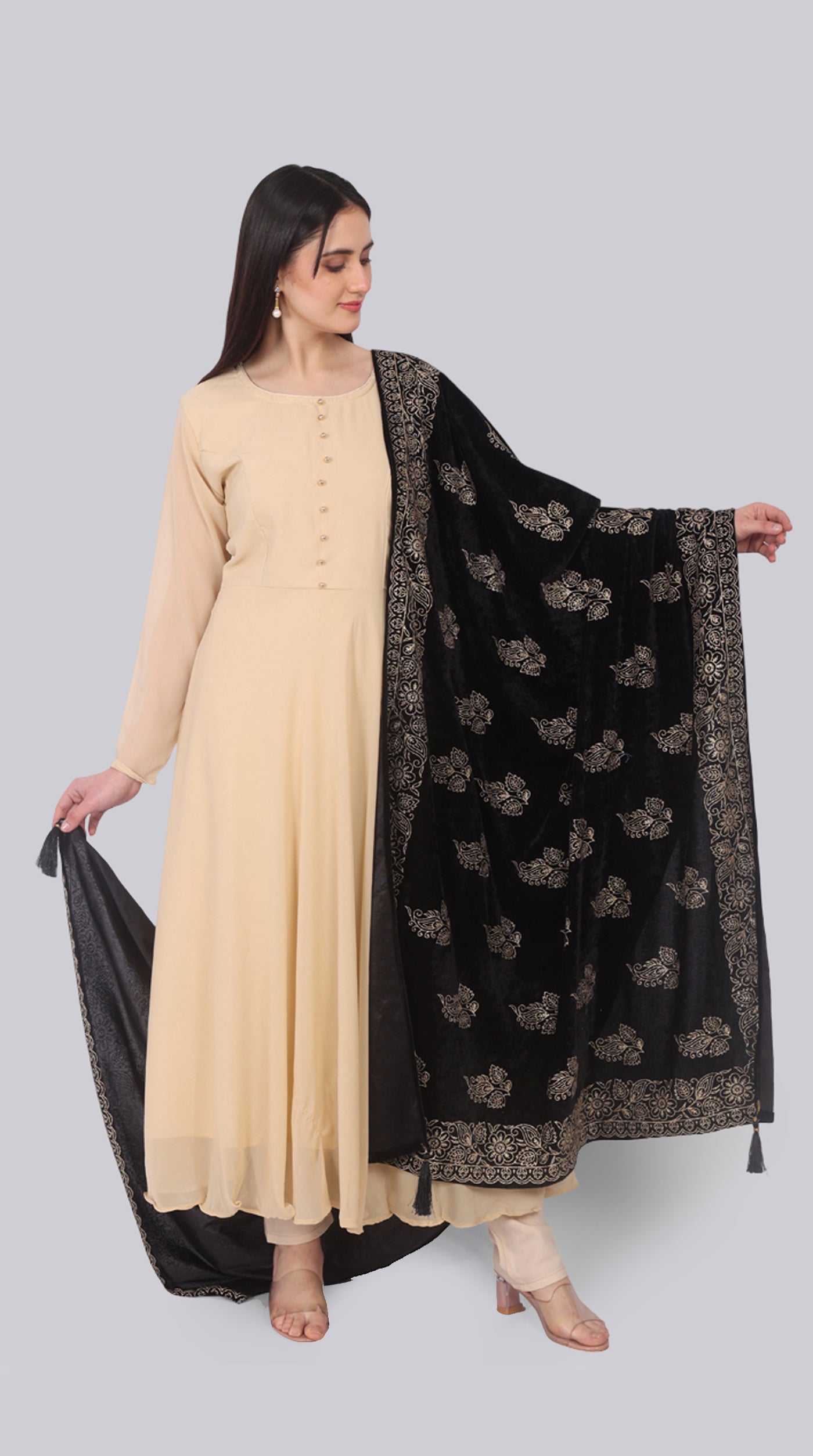 Georgette Beige Bias-Cut Suit Set