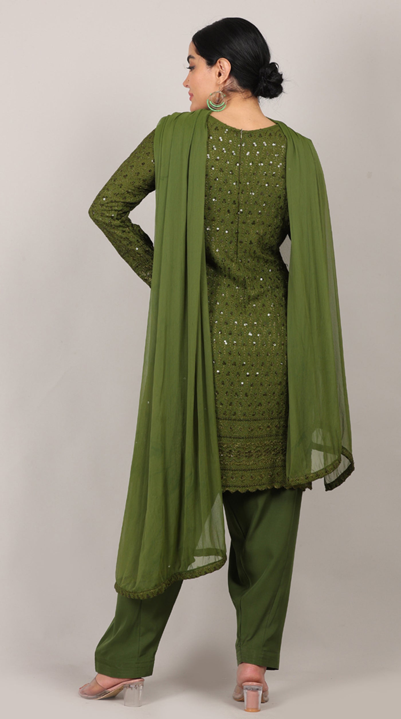 Green Chikankari Rayon Suit Set