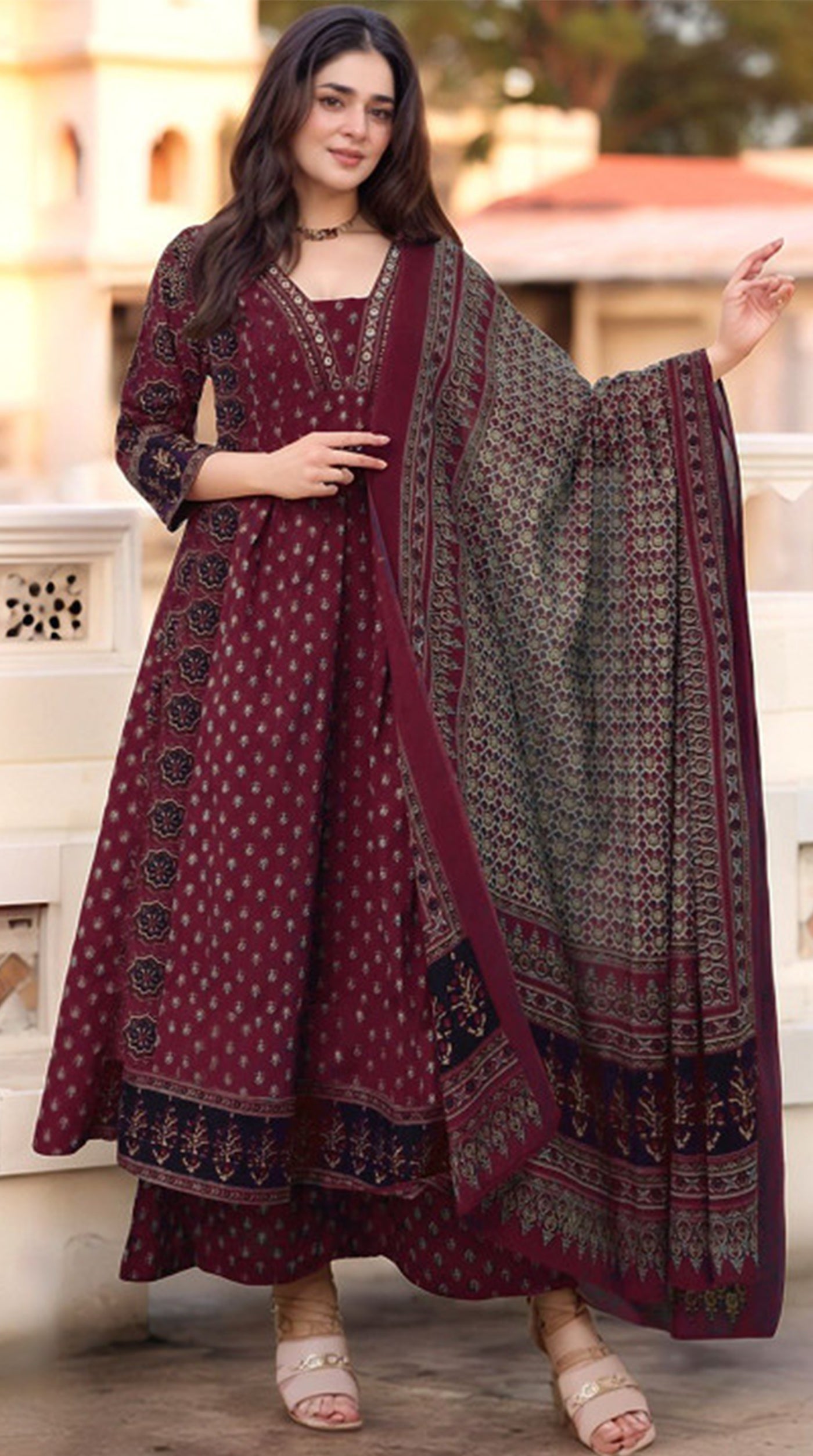 Maroon Naira Cut Cotton Suit Set