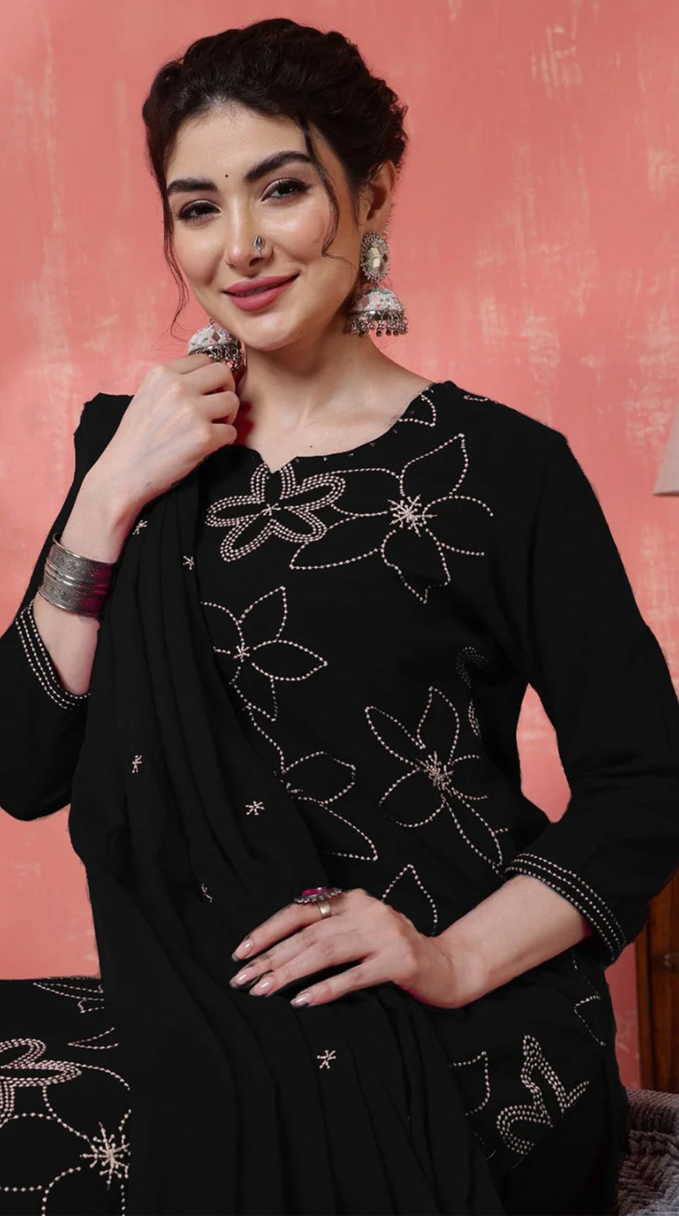 Straight Cut Black Cotton Suit Set