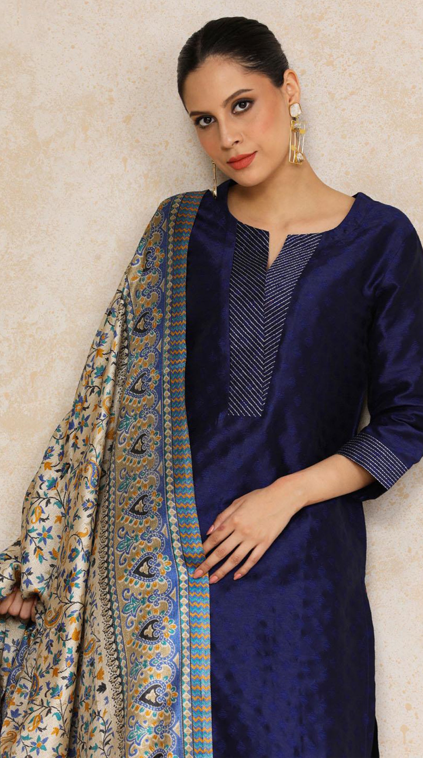 Blue Silk Straight Cut Suit Set