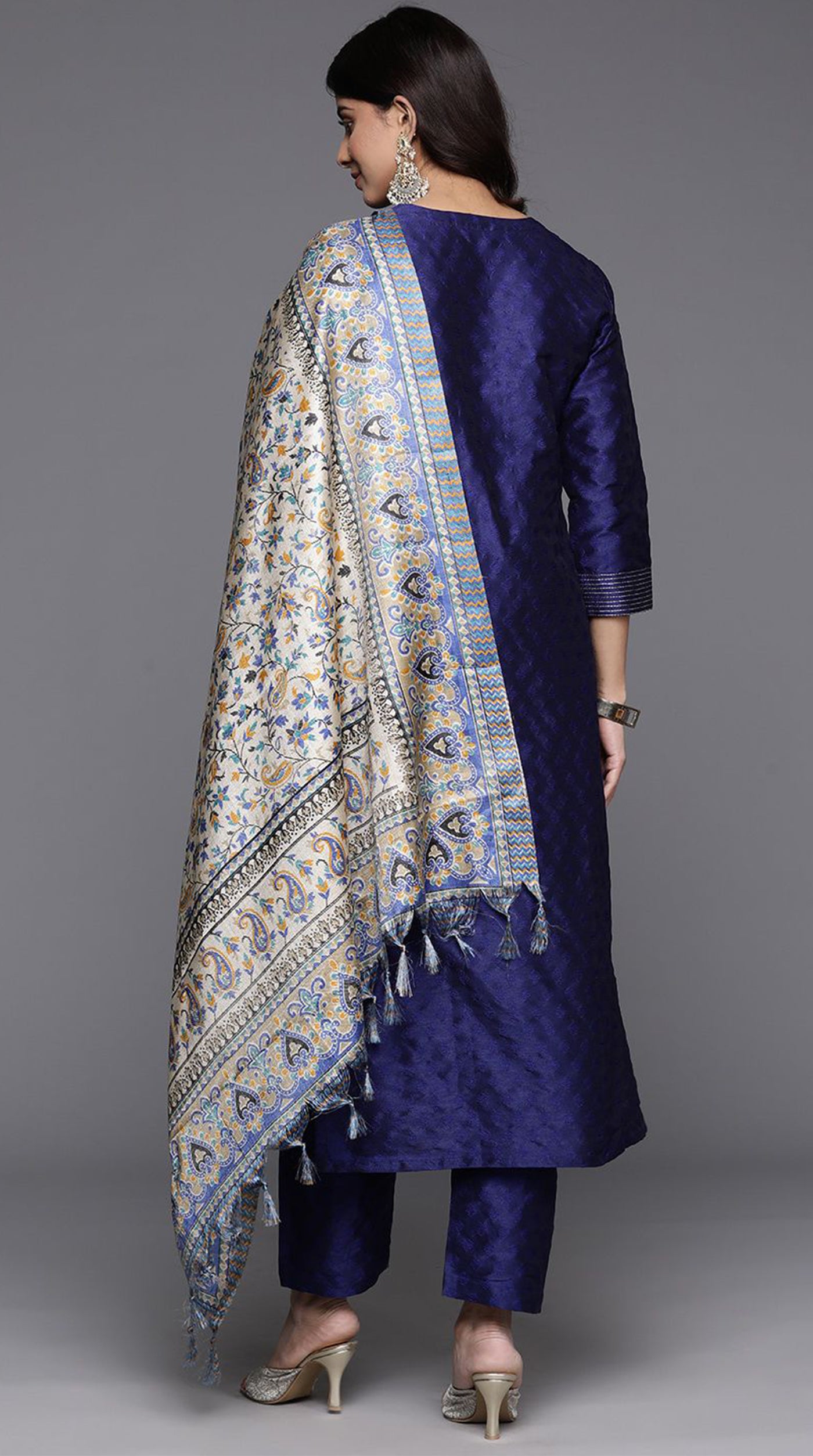 Blue Silk Straight Cut Suit Set