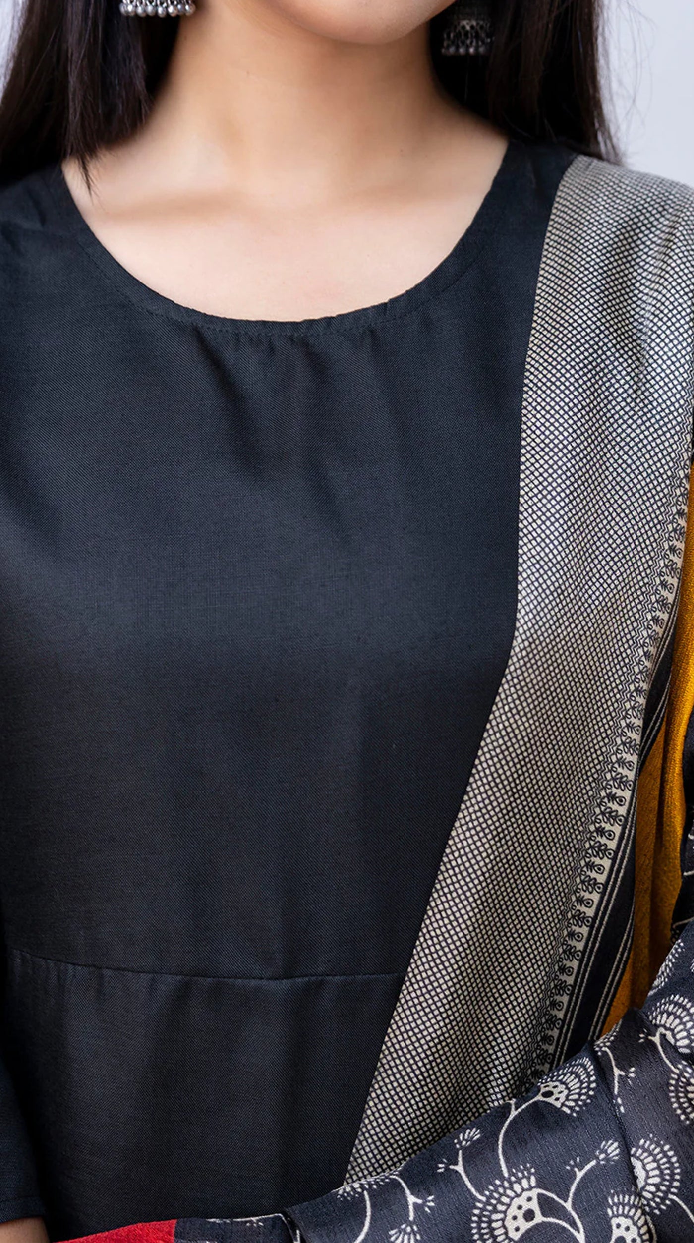 Black Cotton Printed Dupatta Suit Set