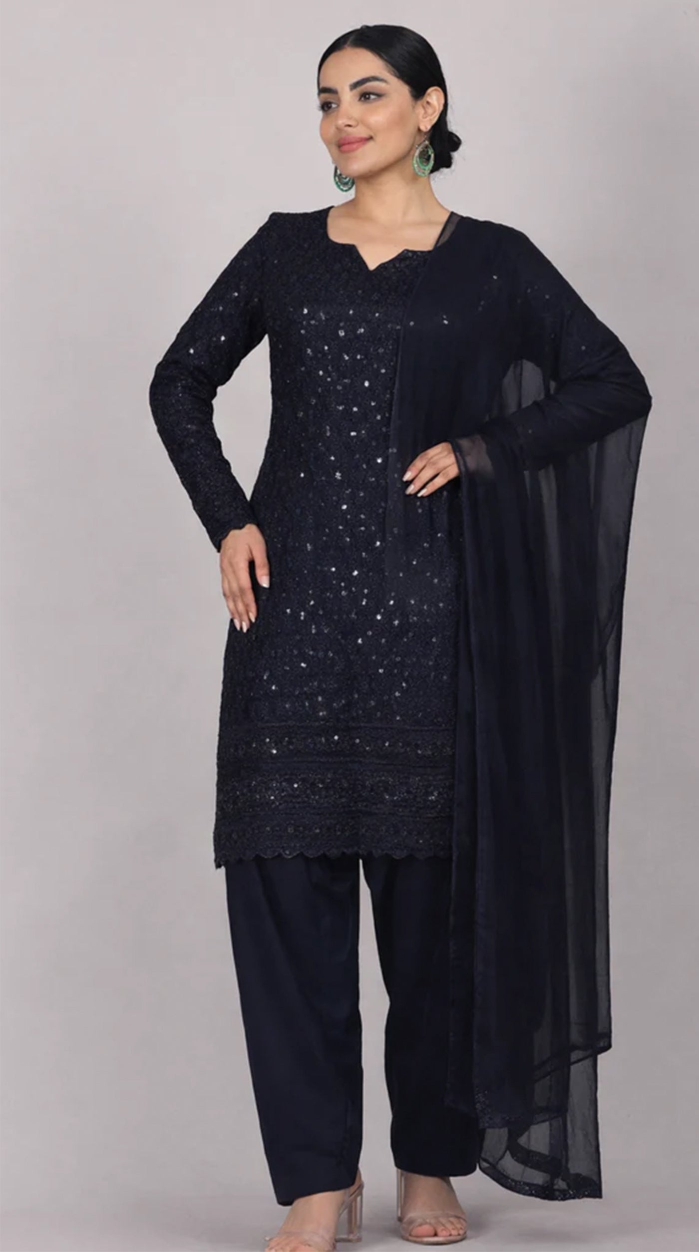 Navy Blue Chikankari Rayon Suit Set