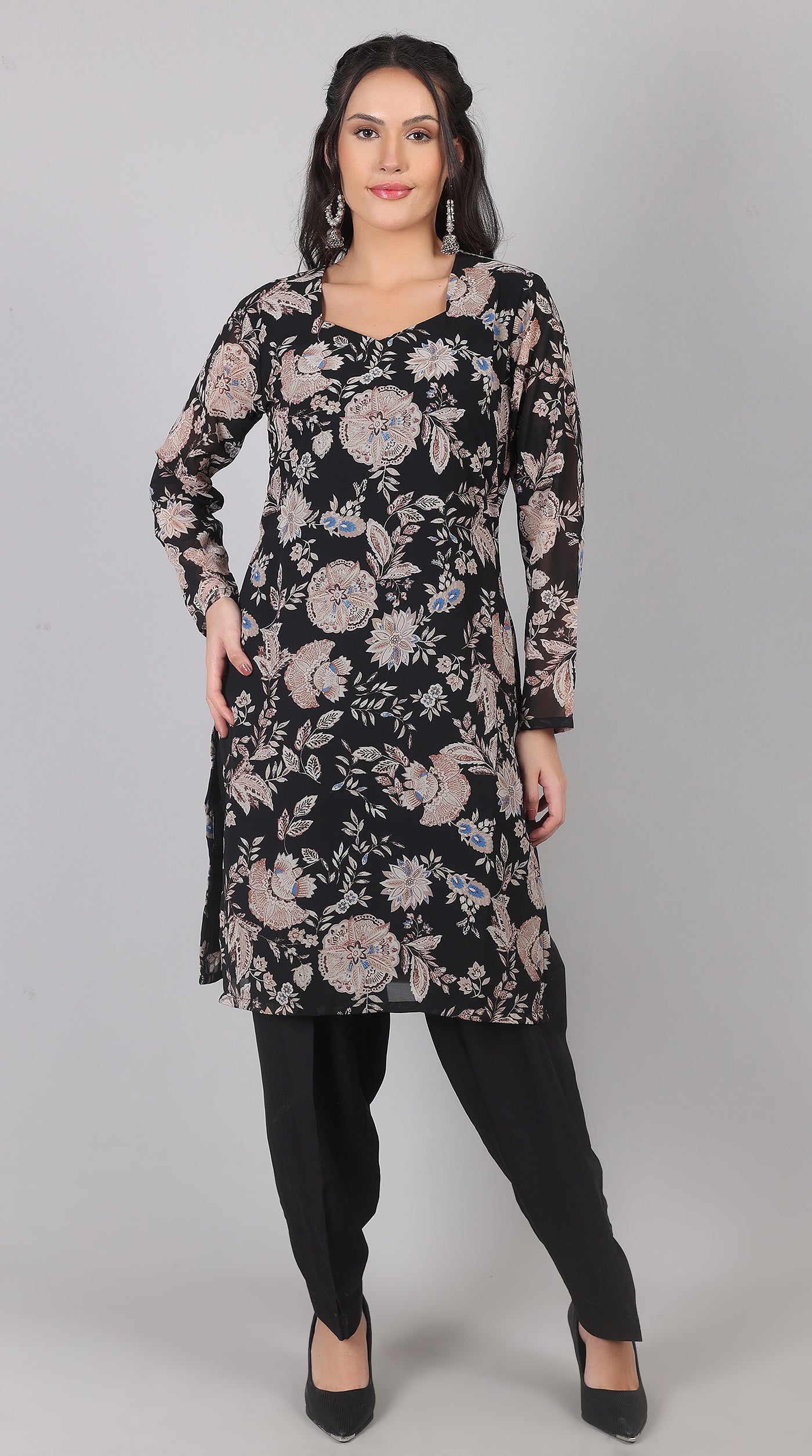 Black Georgette Salwar Suit with Beige Chiffon Dupatta