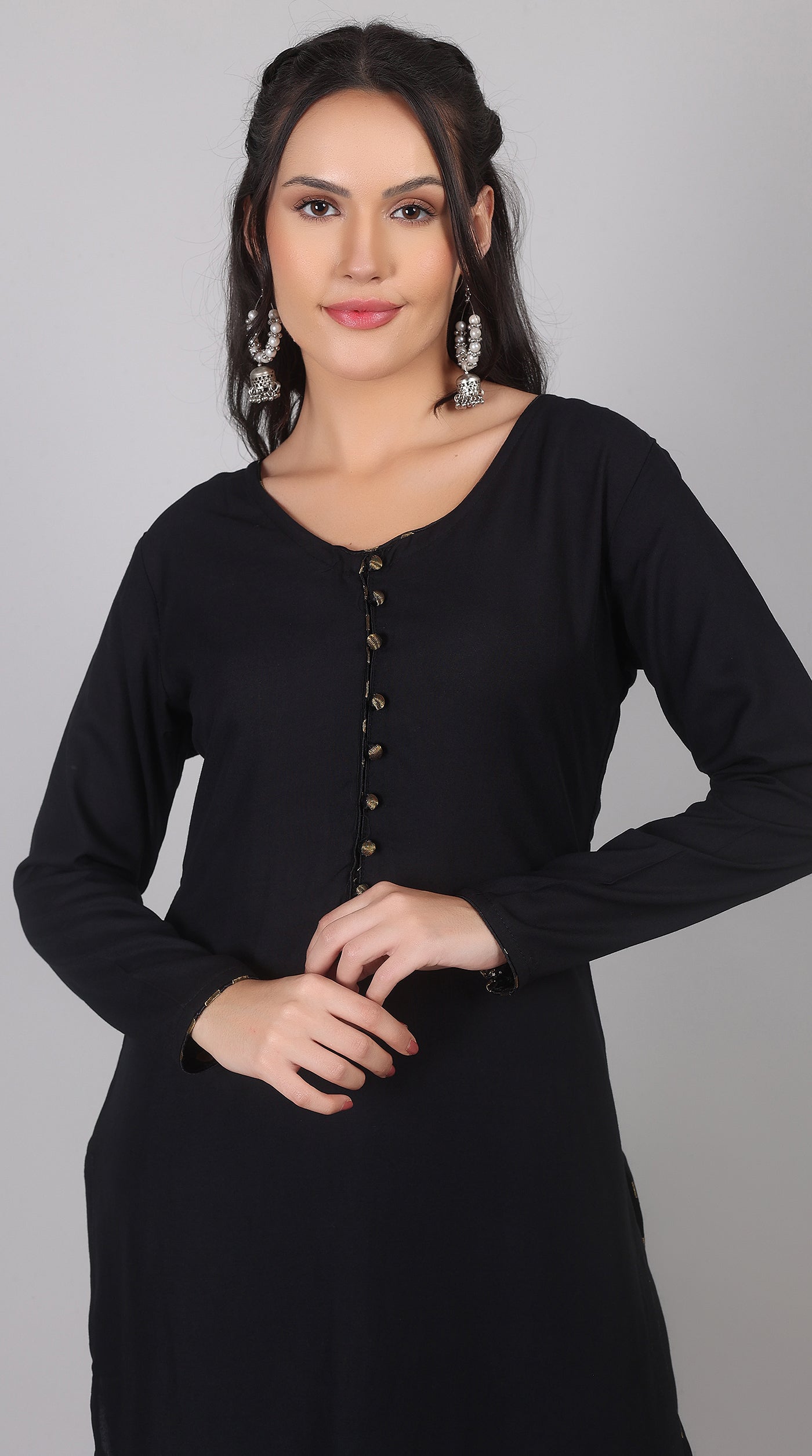 Black Rayon Suit Set With Foil Print Dupatta