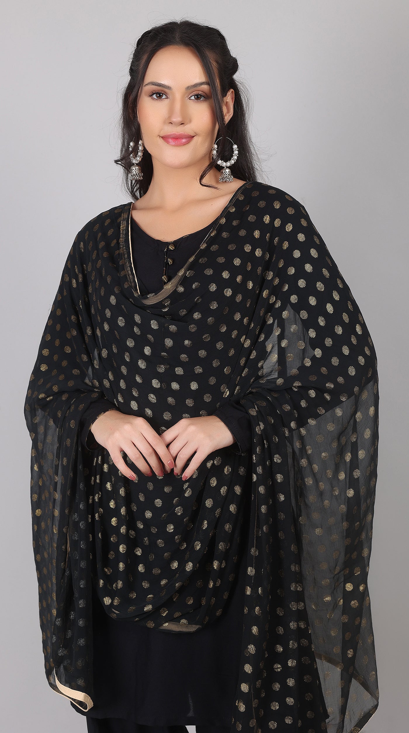 Black Rayon Suit Set With Foil Print Dupatta
