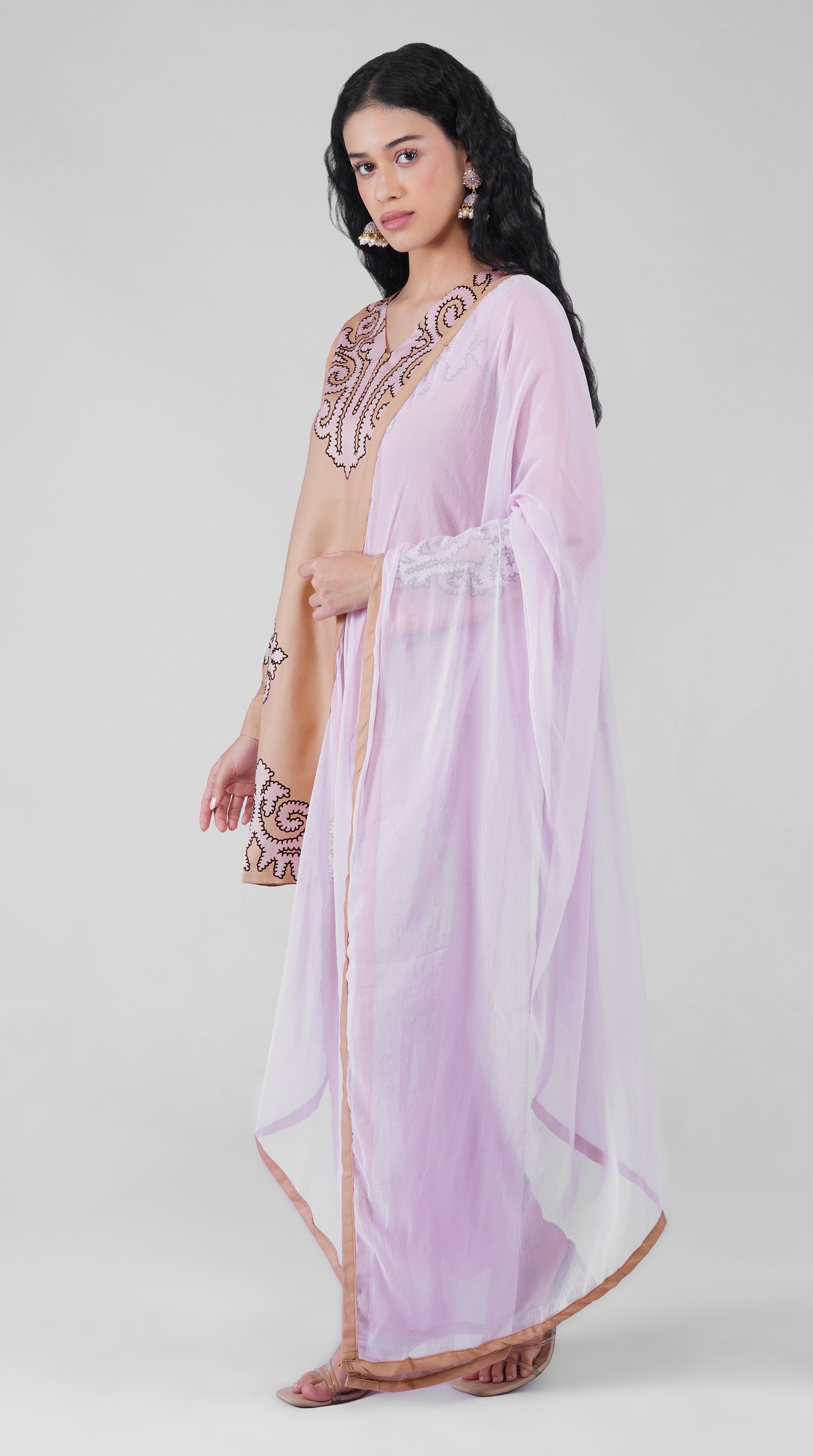 Beige rayon kurta featuring placement print design