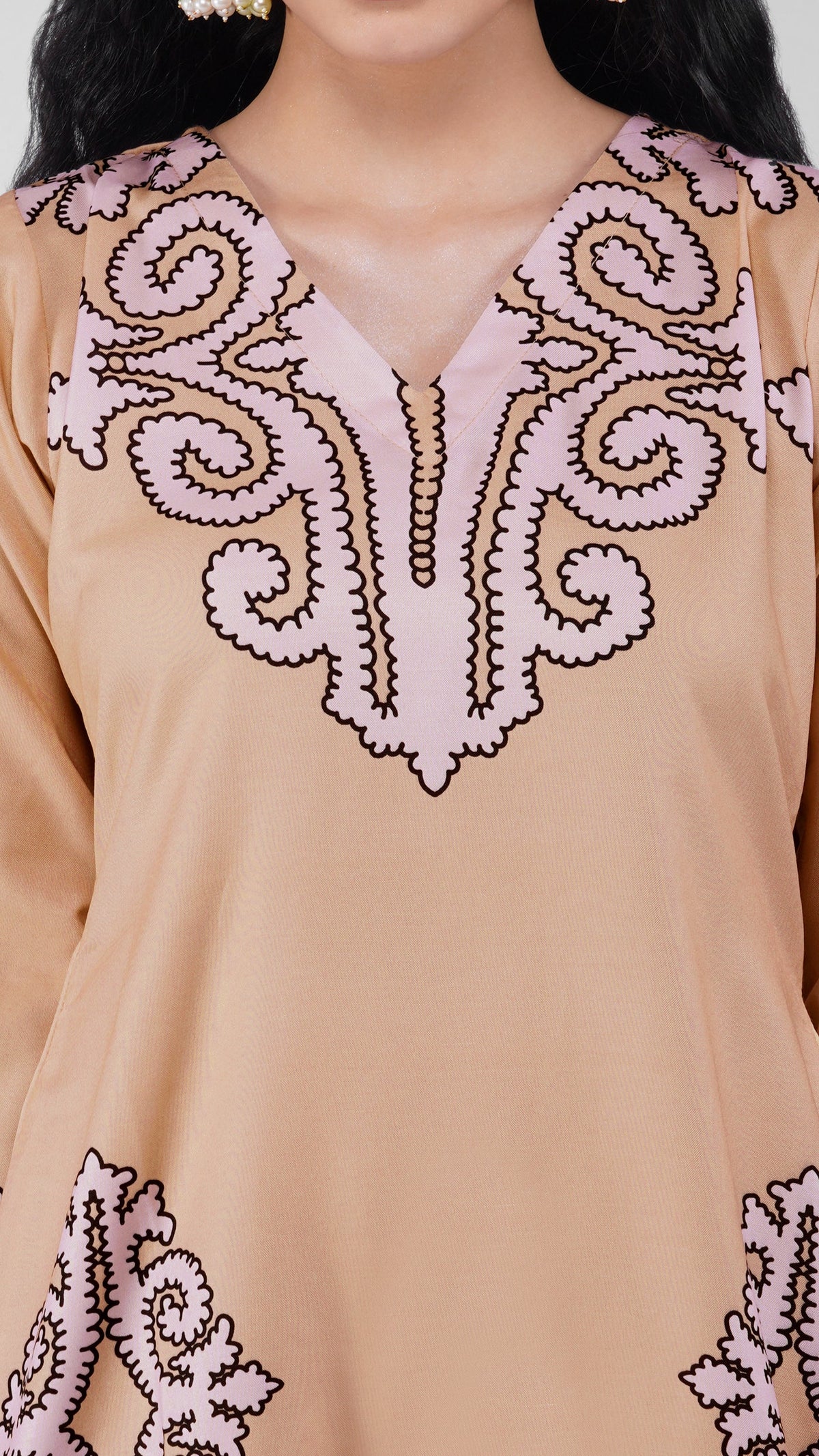 Buy beige Pakistani embroidered salwar kameez with lilac detailing, straight trousers and matching sheer lilac dupatta for women online at Diya Online