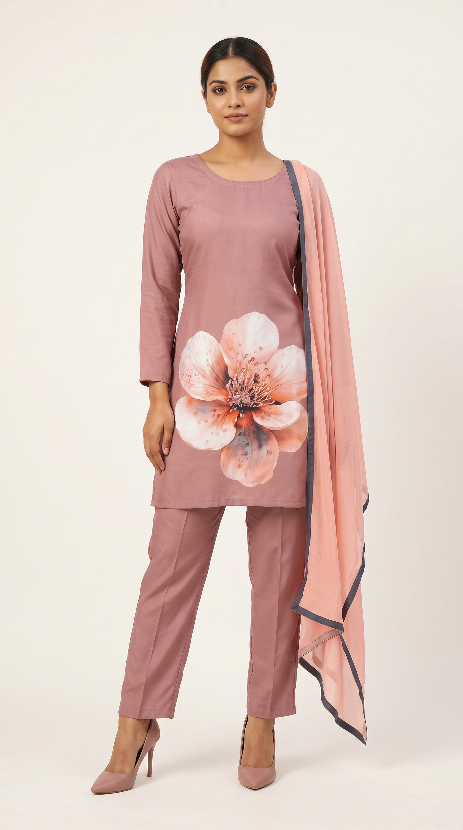 Dusty Rose Printed Rayon Suit Set