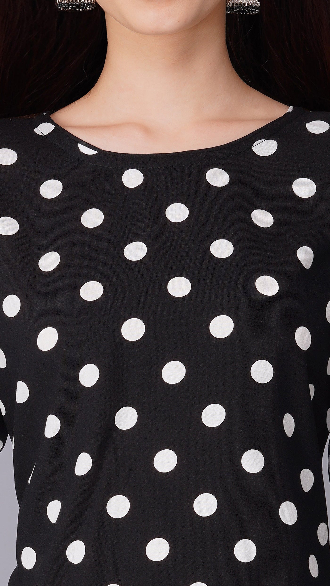 Black and white polka dot salwar kameez with white dupatta – Diya Online