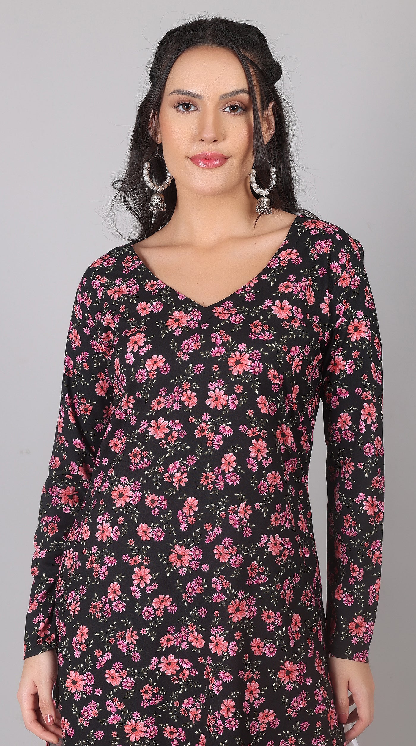 Black Rayon Straight Cut Kurta Salwar Set with Chiffon Dupatta