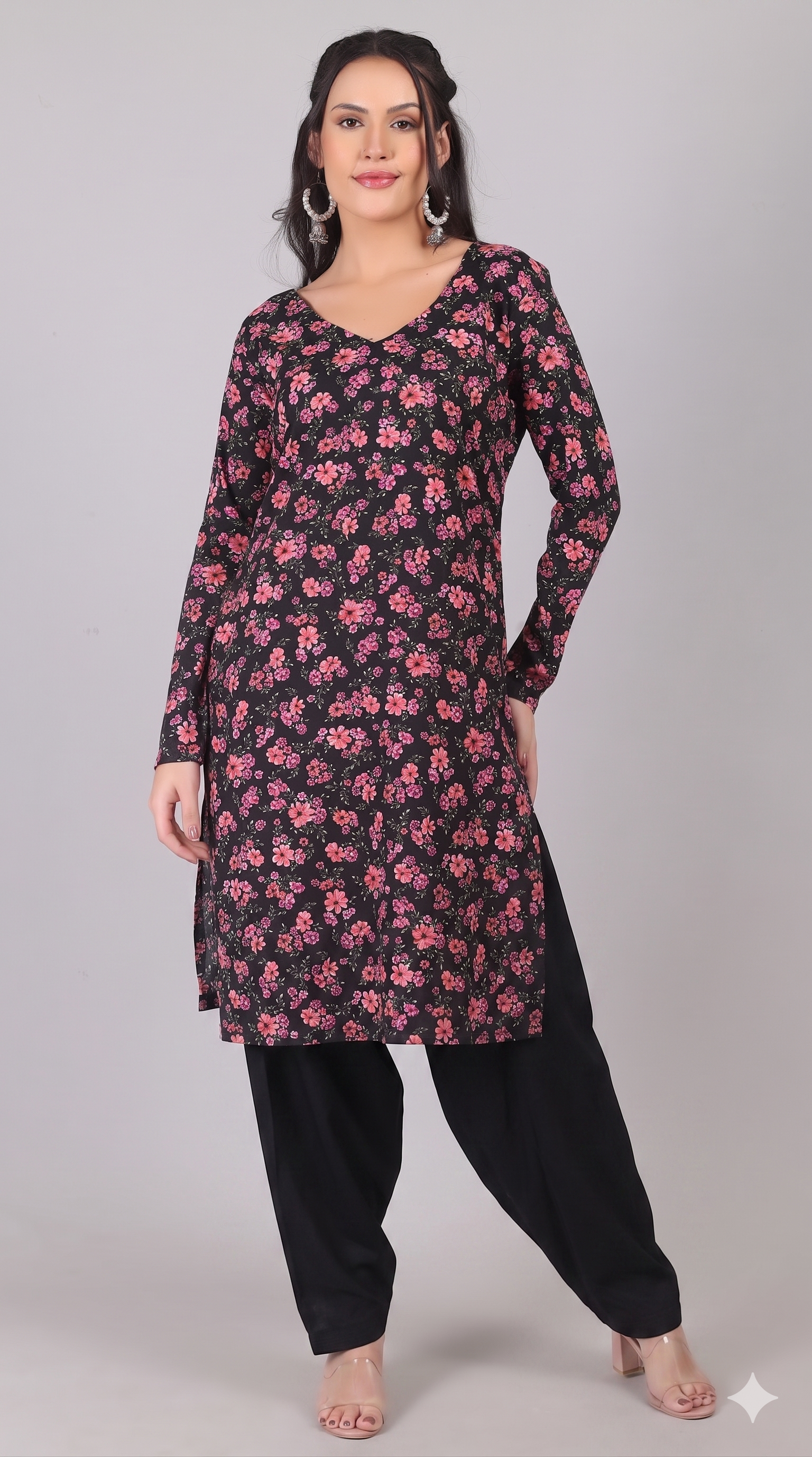 Black Rayon Straight Cut Kurta Salwar Set with Chiffon Dupatta