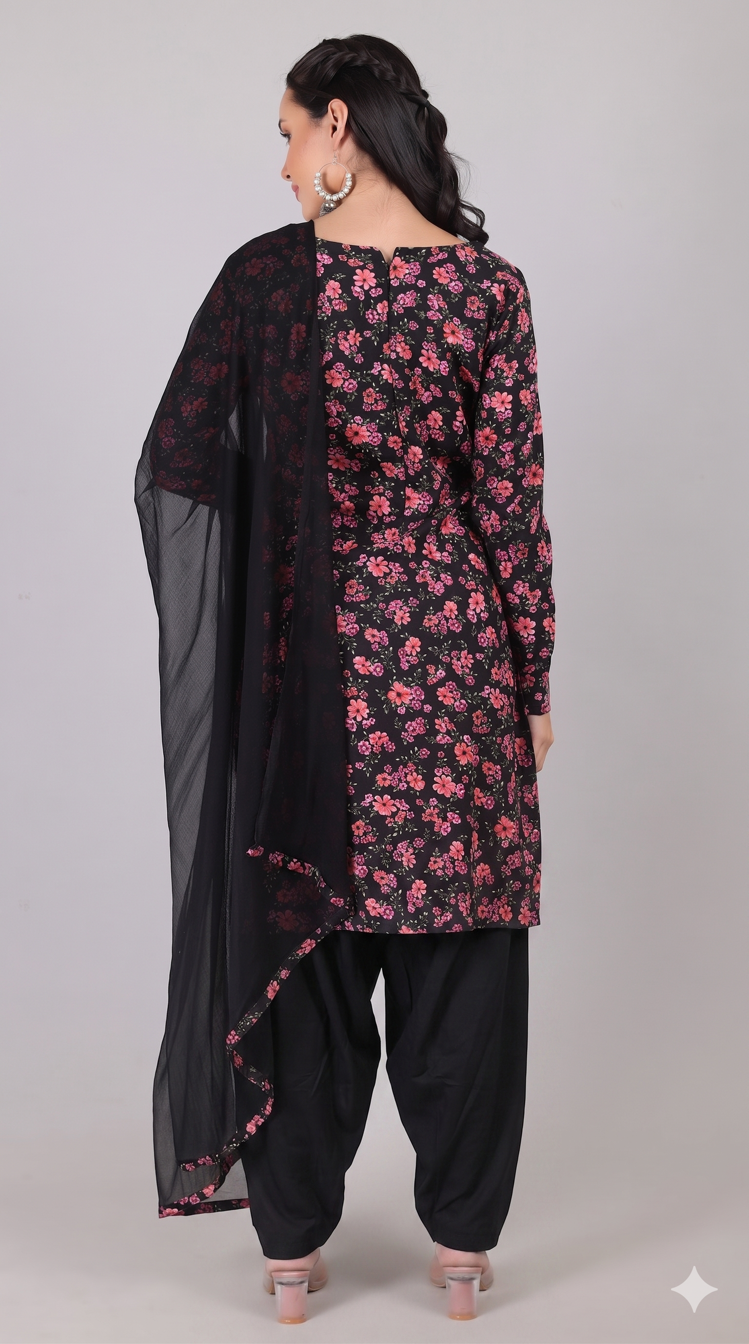 Black Rayon Straight Cut Kurta Salwar Set with Chiffon Dupatta