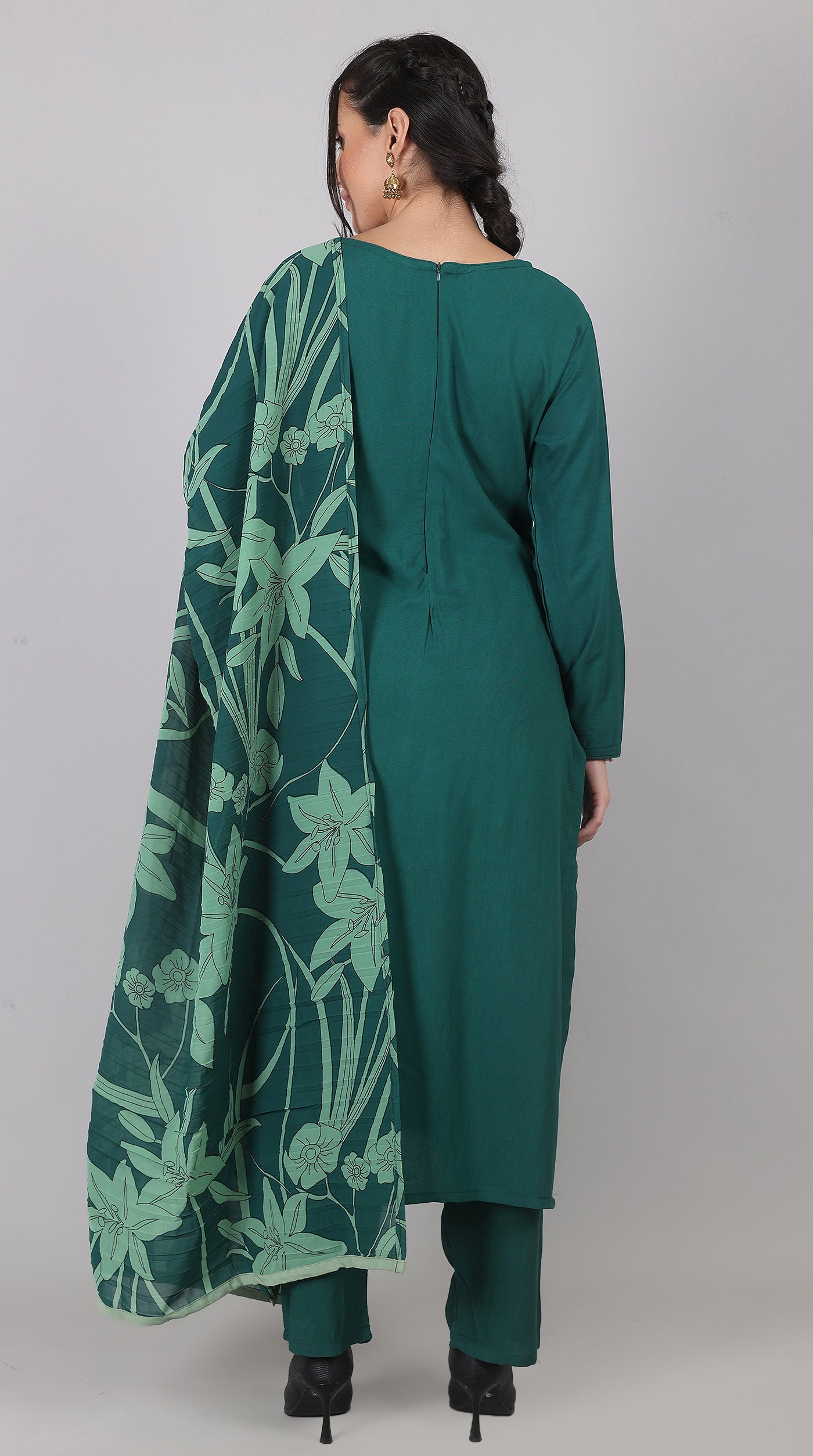 Green Rayon Straight-Cut Kurta Set with Georgette Dupatta