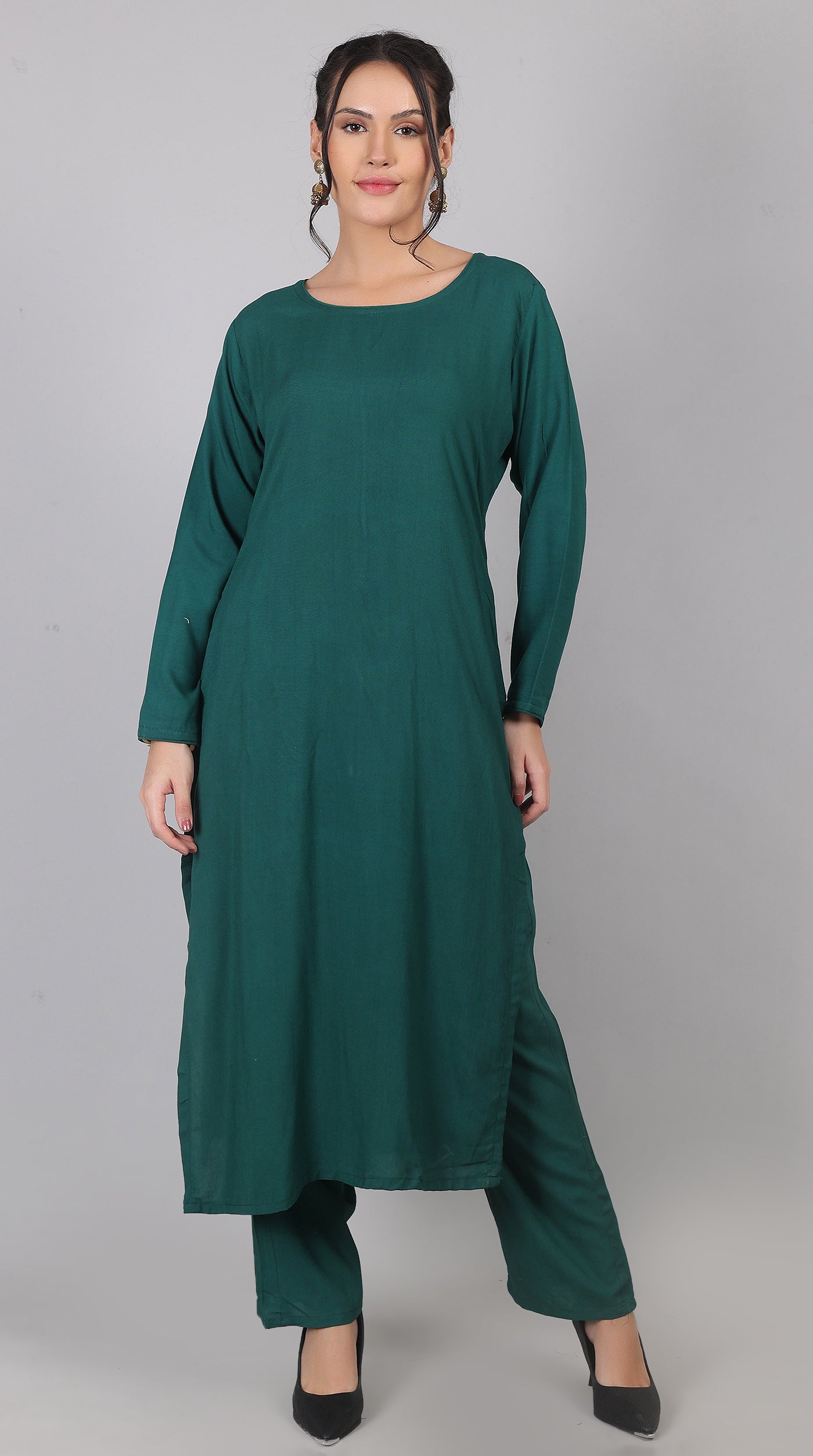 Green Rayon Straight-Cut Kurta Set with Georgette Dupatta