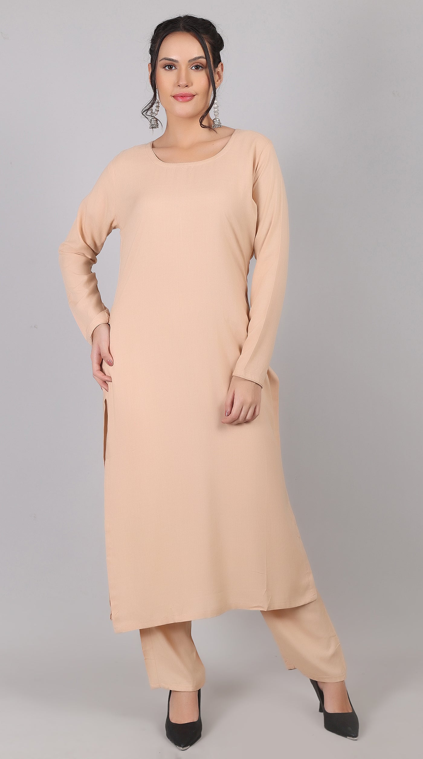 Pink Rayon Straight-Cut Kurta Set with Contrast Dupatta