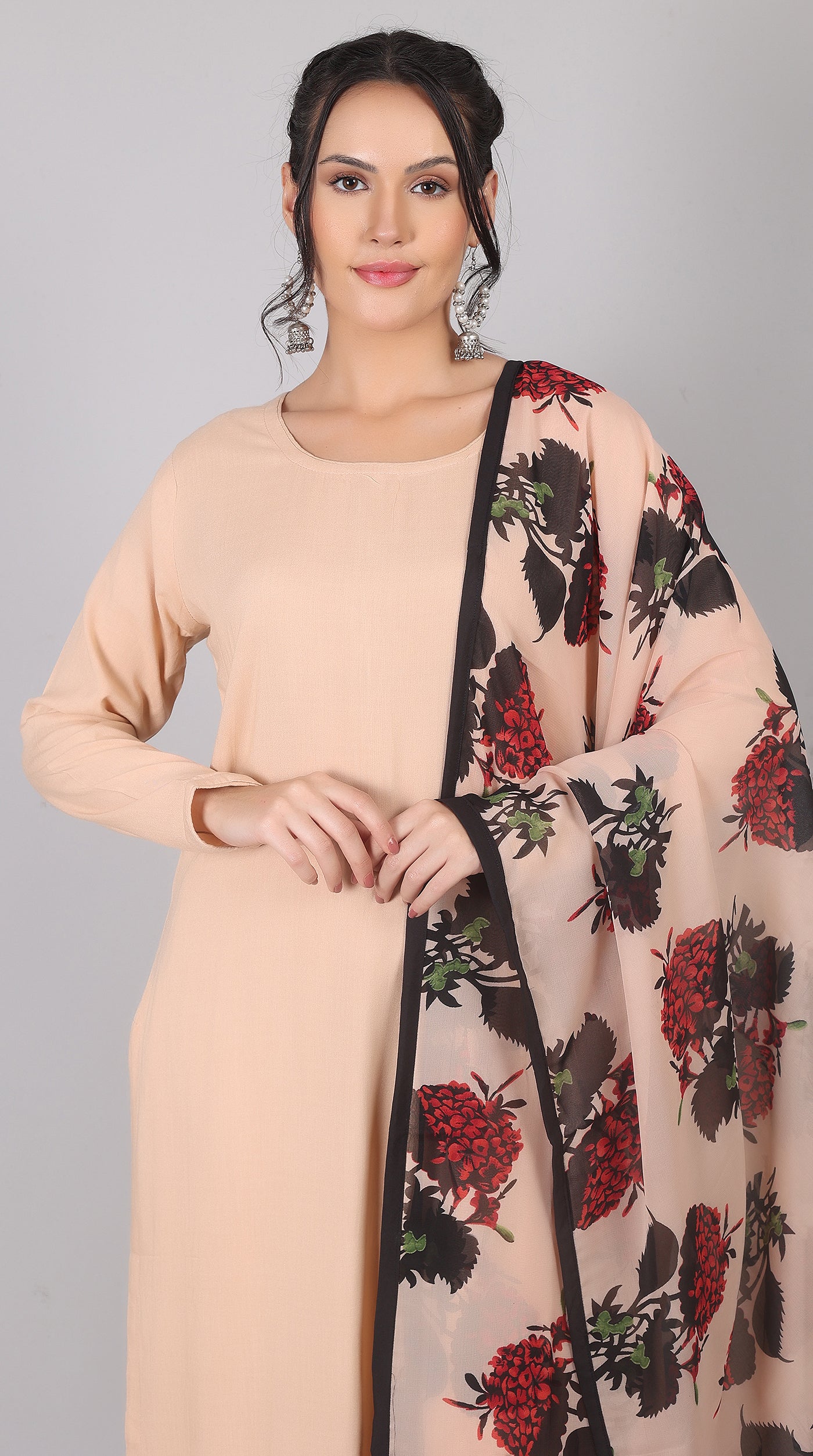 Pink Rayon Straight-Cut Kurta Set with Contrast Dupatta