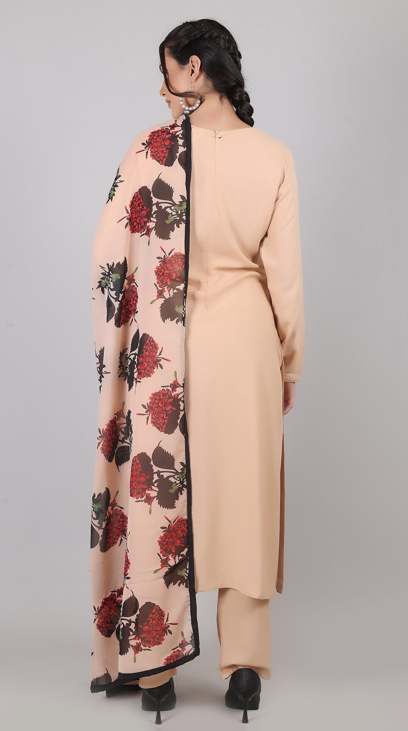 Pink Rayon Straight-Cut Kurta Set with Contrast Dupatta