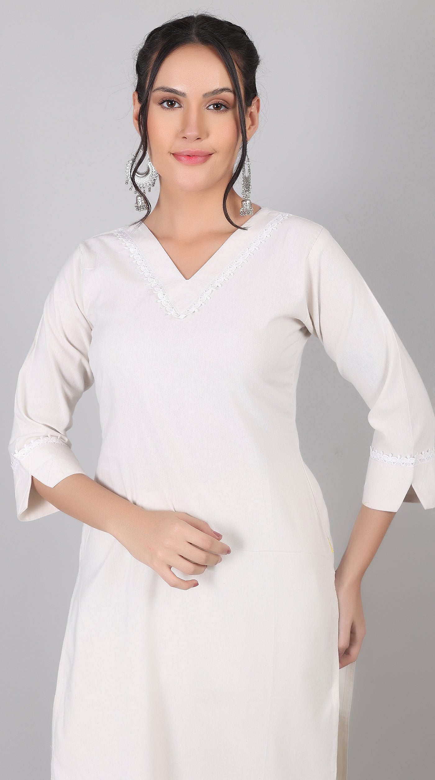 White Cotton Kurta Palazzo Set with Black Chanderi Dupatta