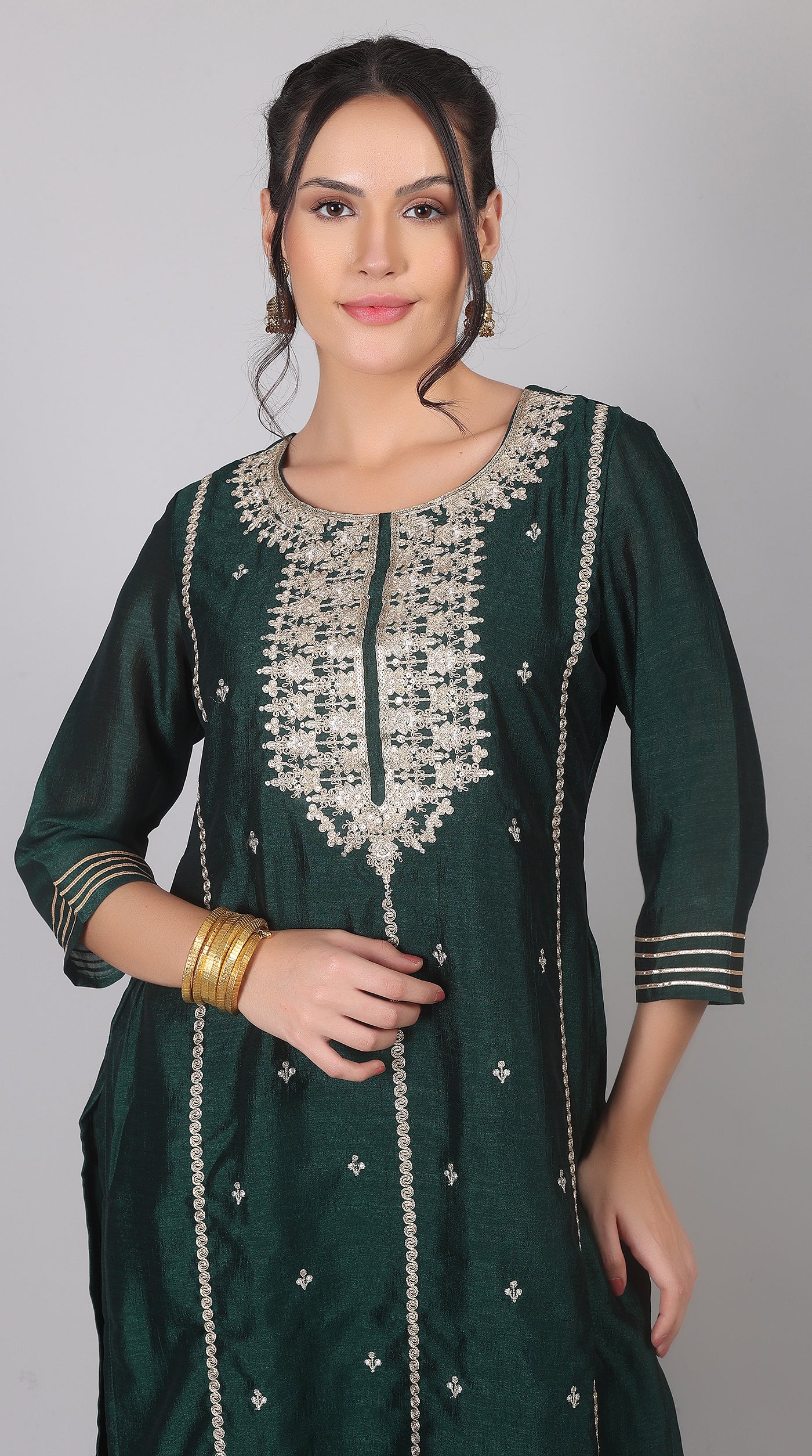 Green Georgette Vichitra Zari Embroidered Gharara Set with Dupatta