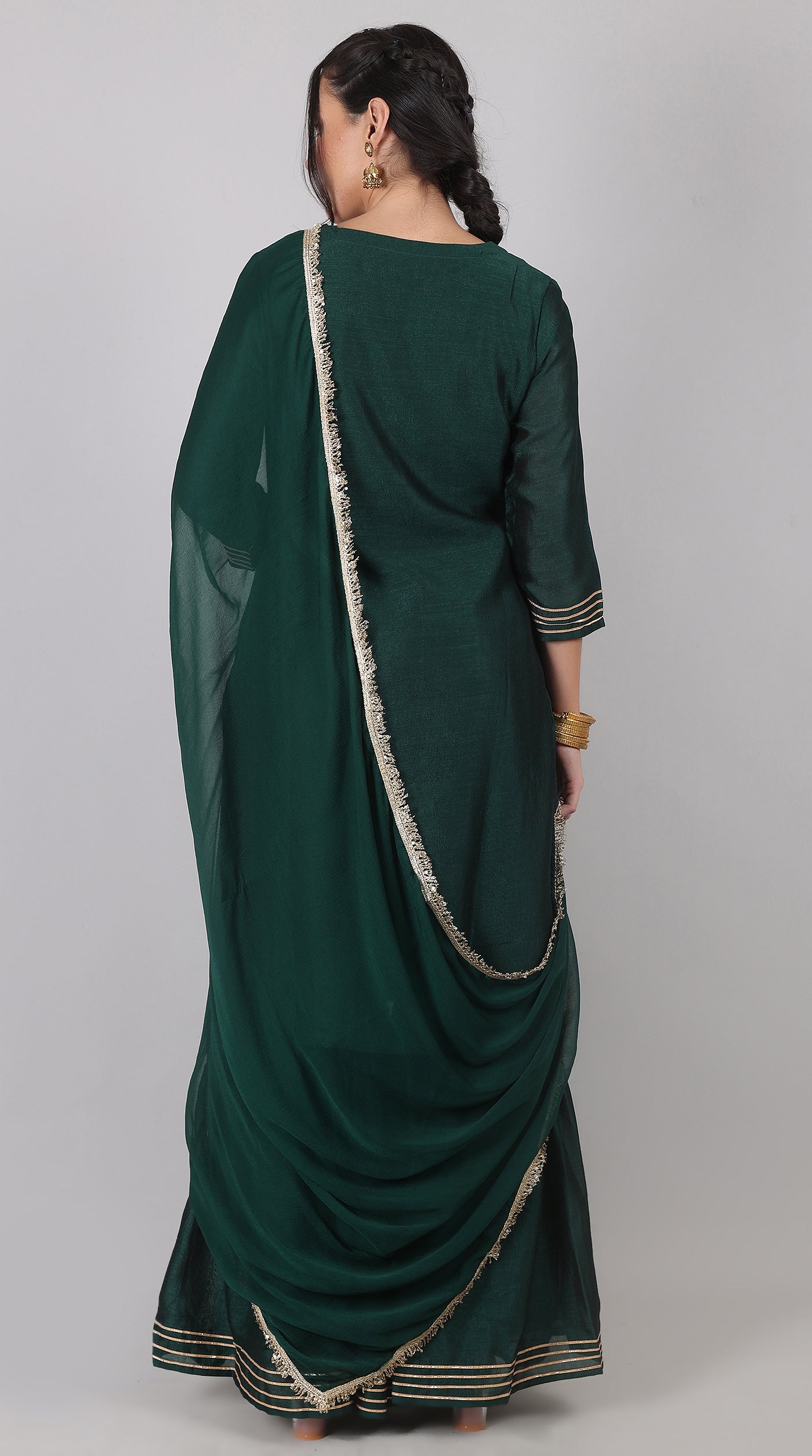 Green Georgette Vichitra Zari Embroidered Gharara Set with Dupatta