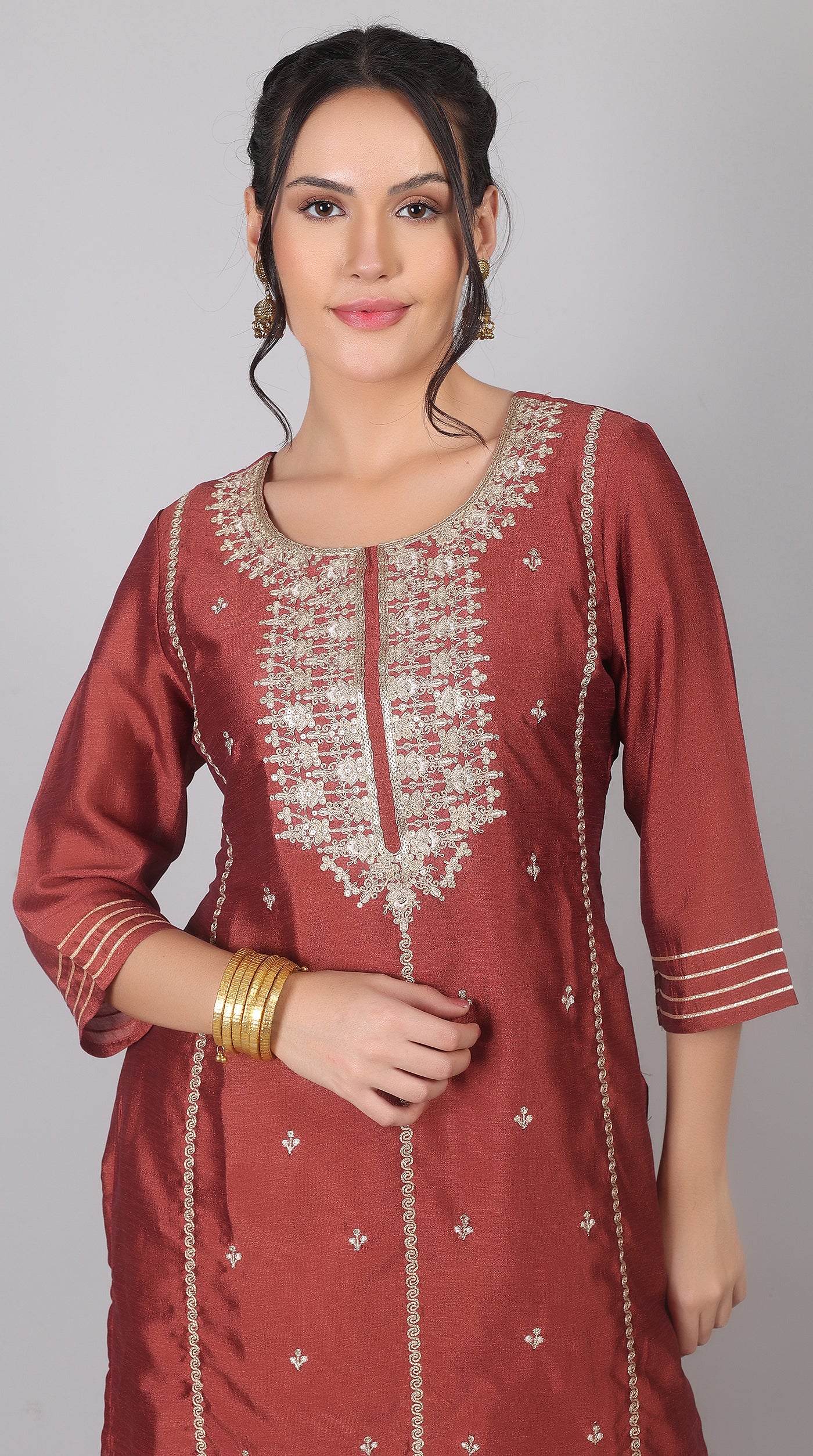 Maroon Georgette Vichitra Zari Embroidered Gharara Set with Dupatta