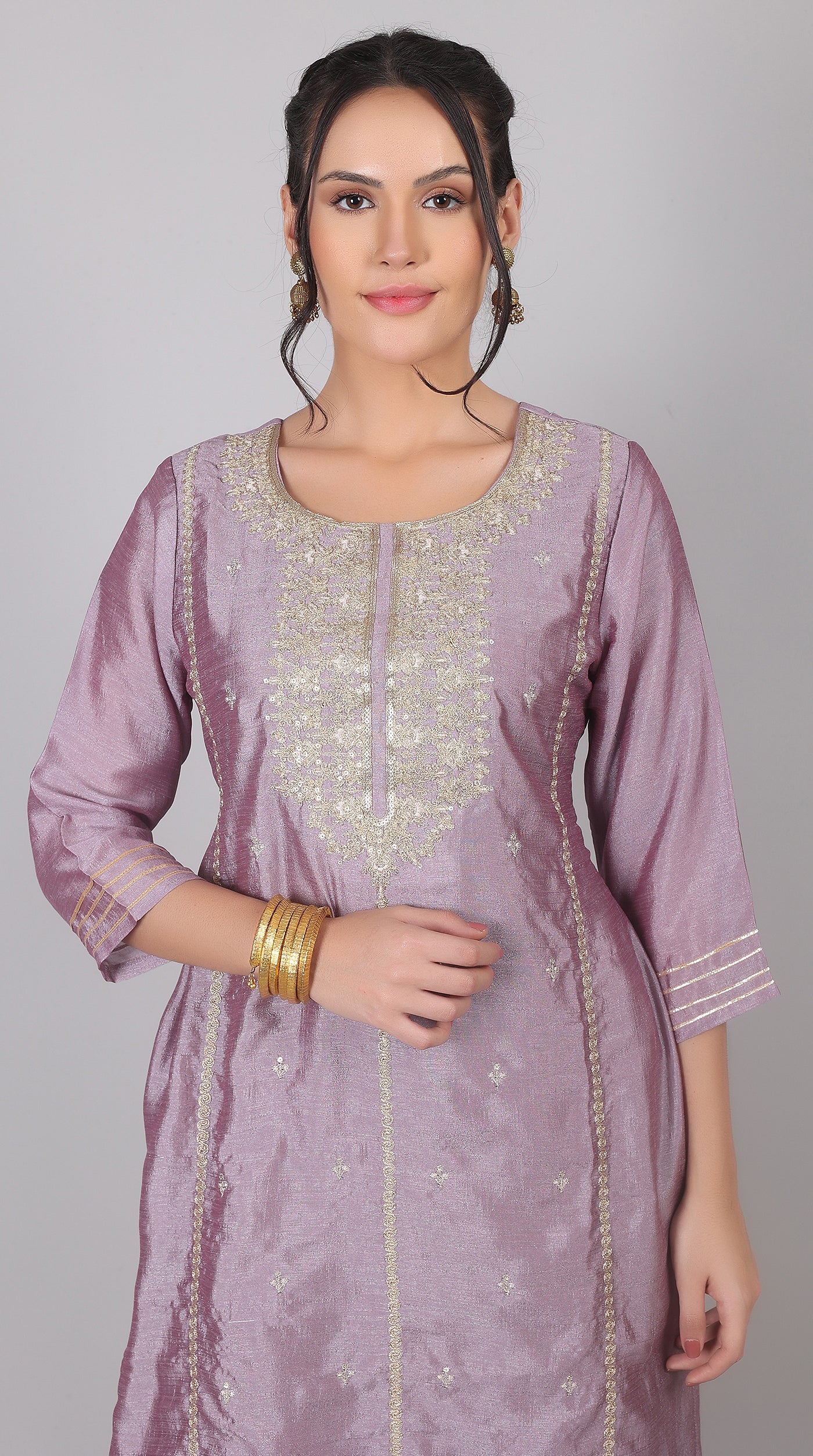 Lilac Georgette Vichitra Zari Embroidered Gharara Set with Dupatta