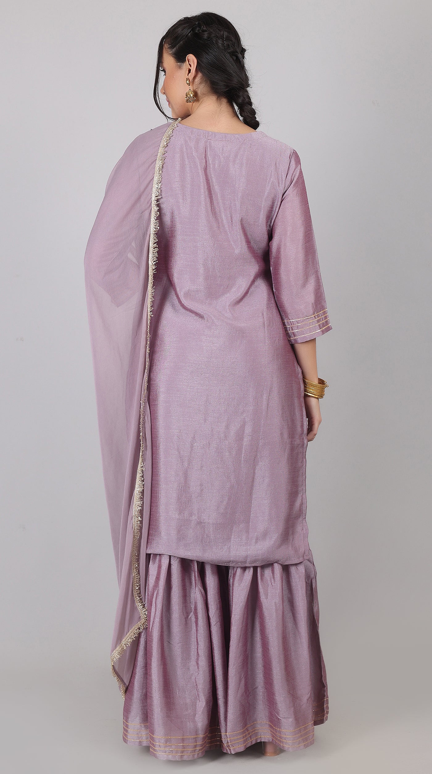 Lilac Georgette Vichitra Zari Embroidered Gharara Set with Dupatta