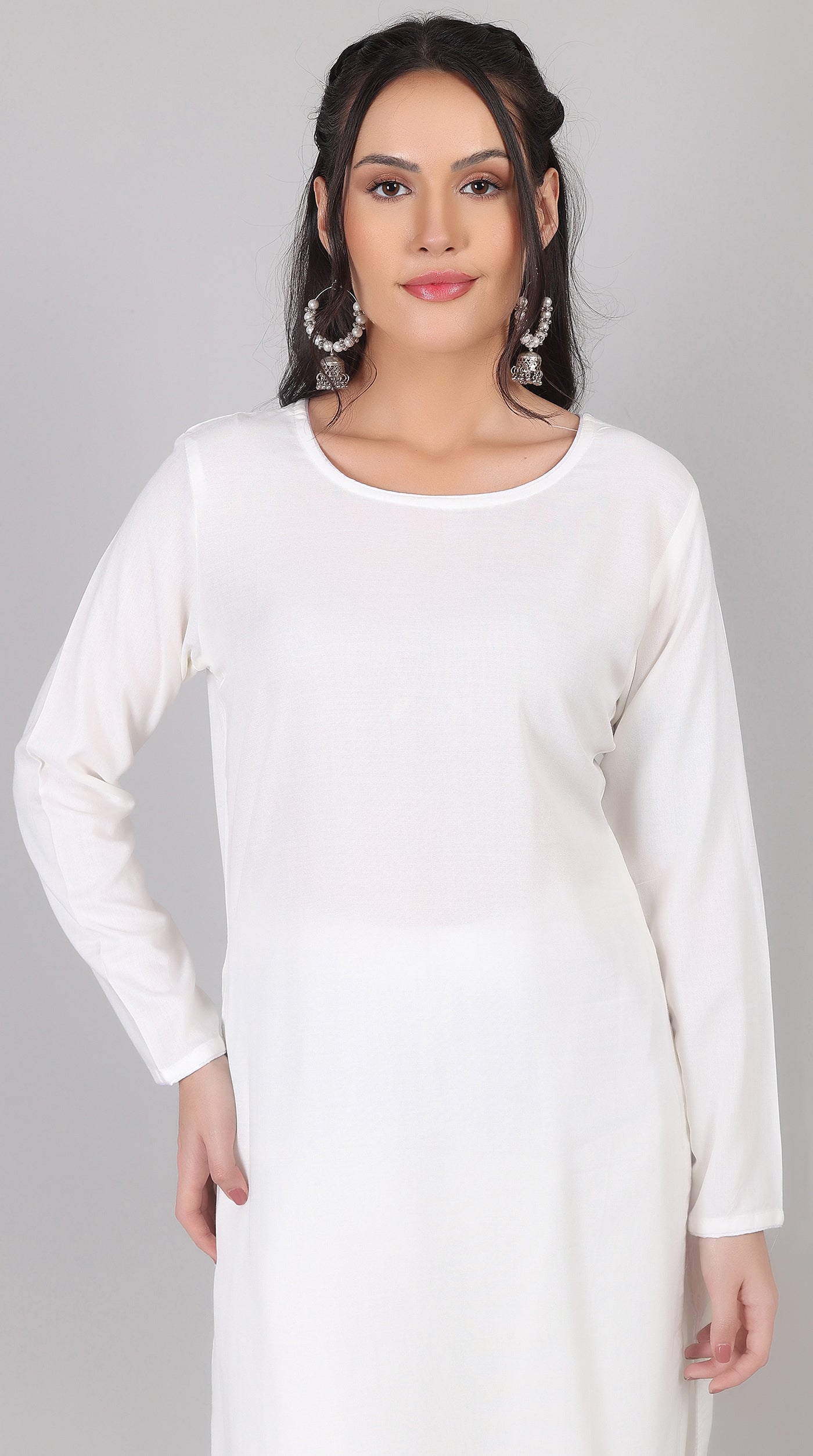 Plain White Rayon Suit Set with Chiffon Dupatta