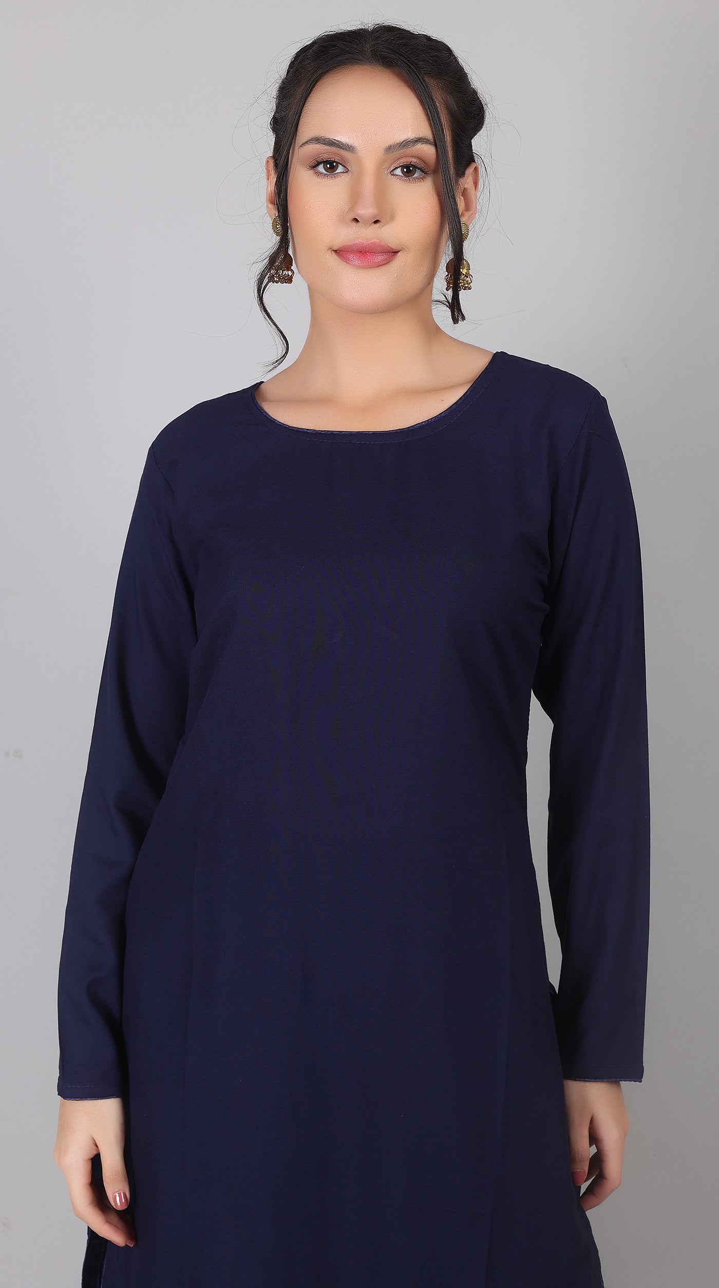 Plain Navy Blue Rayon Suit Set with Chiffon Dupatta