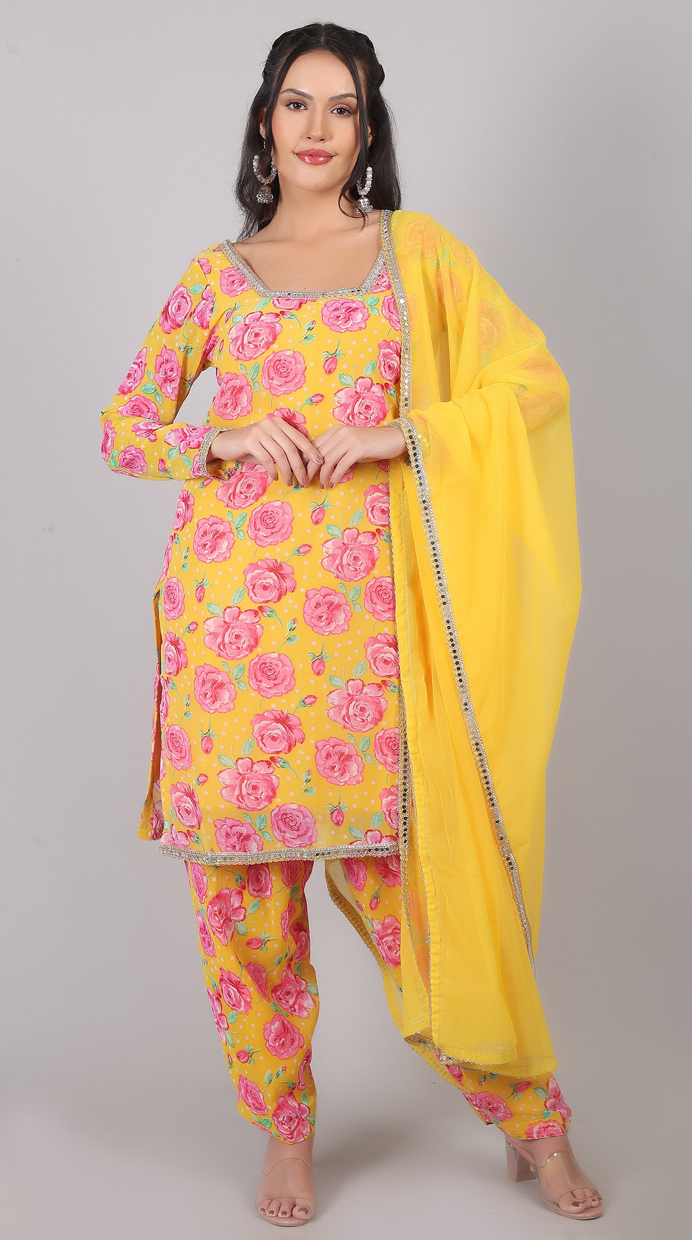 Yellow Georgette Suit Set with Dupatta