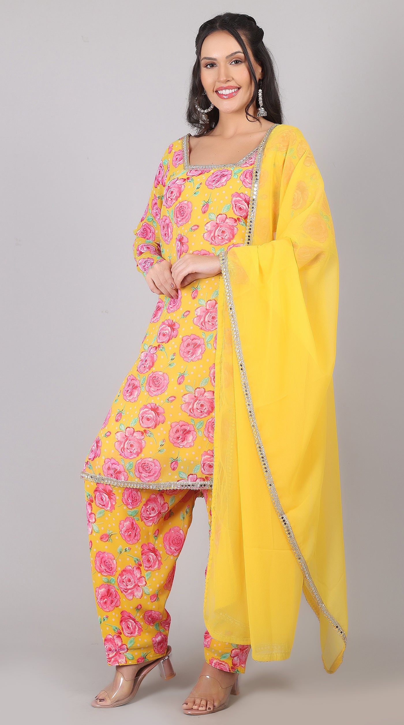Yellow Georgette Suit Set with Dupatta