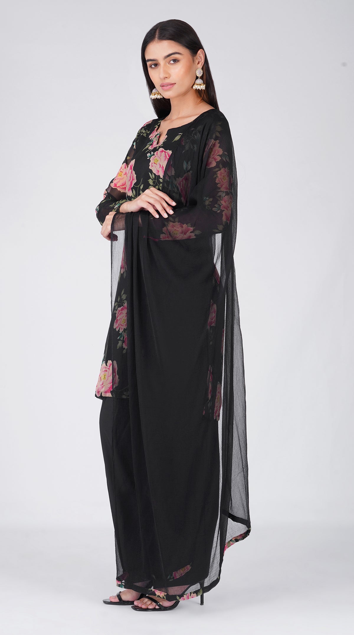 Midnight Floral Georgette Suit Set with Chiffon Dupatta