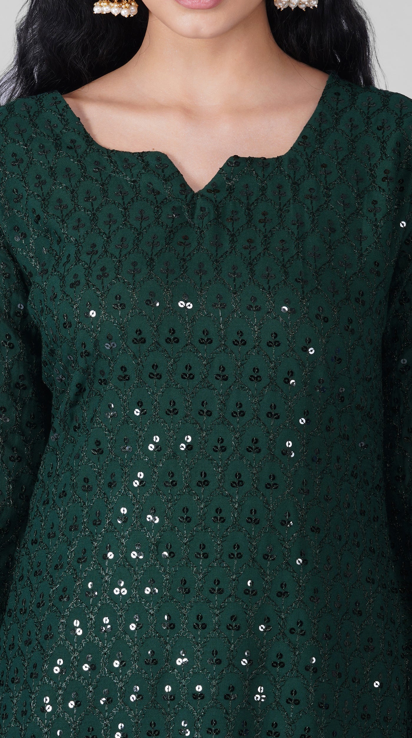Full-length dark green embroidered suit with matching salwar