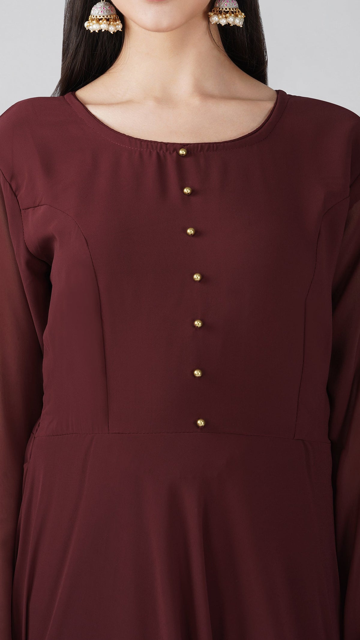 Maroon bias cut georgette suit set with jacquard dupatta