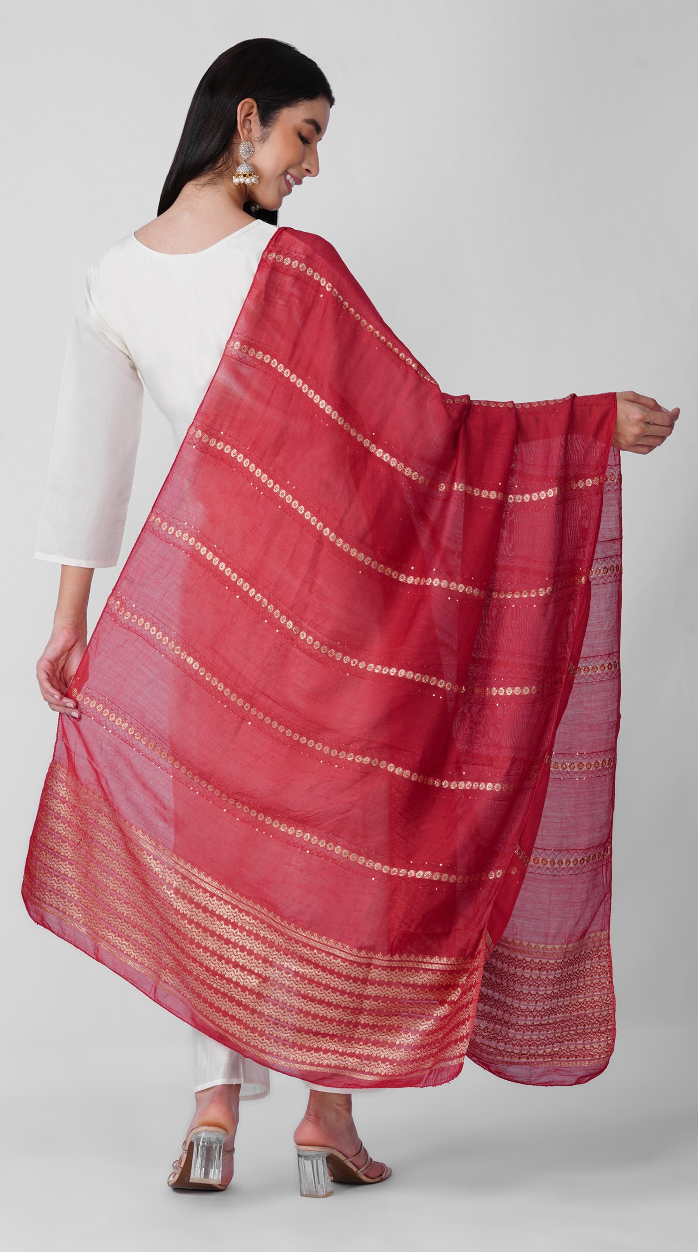 Ivory Roman Silk Kurta Set with Maroon Chanderi Dupatta